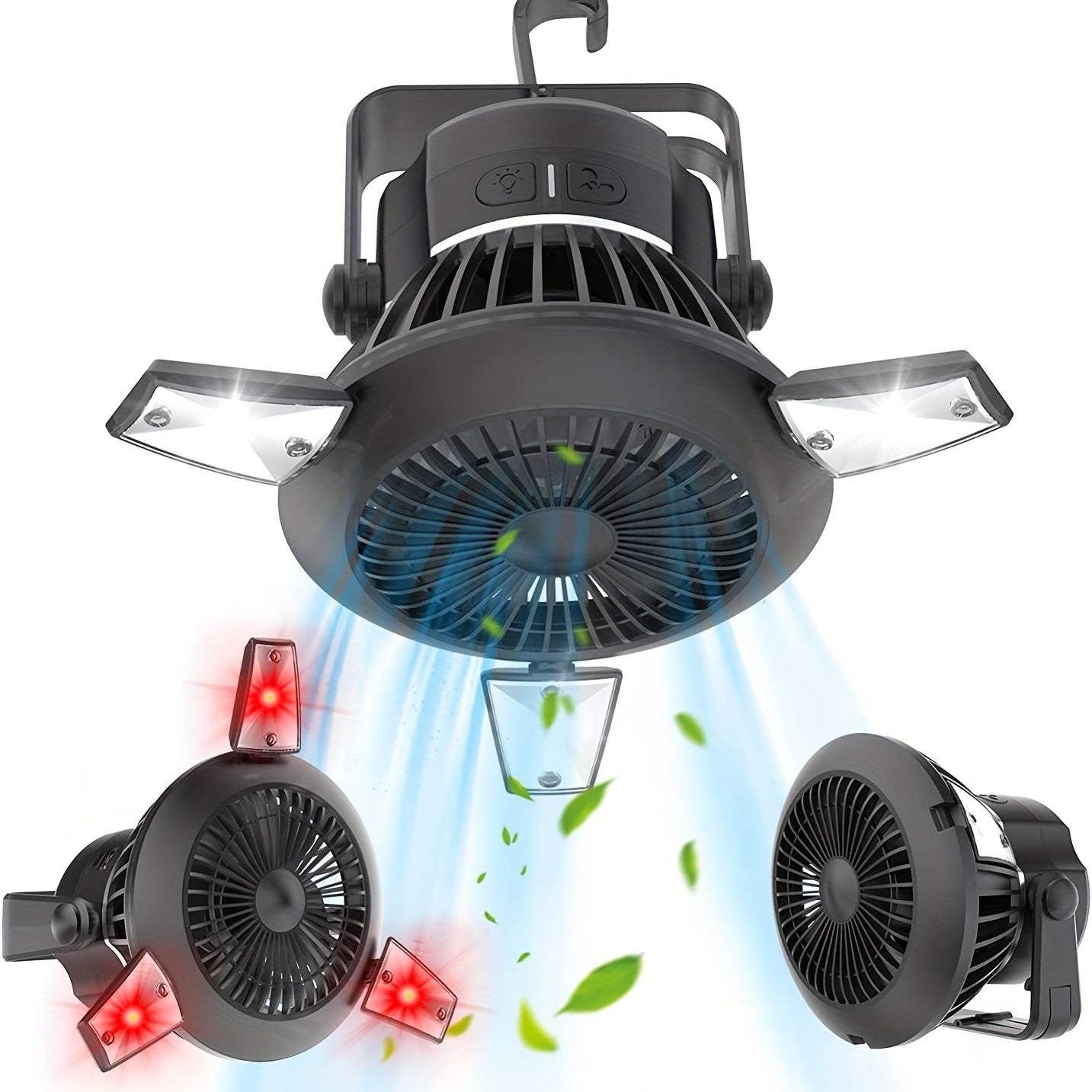 Solarna lampa LED i wentylator sufitowy: przenośny wentylator solarny 4000 mAh, cztery prędkości wiatru, lampa przeciw komarom, 1 sztuka