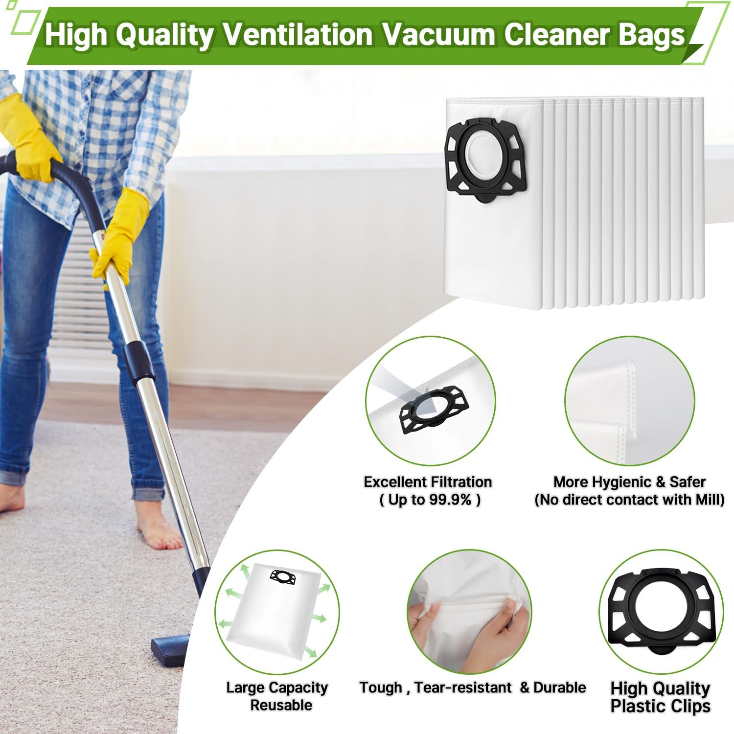 Lot de 15 sacs d'aspiratEU pour Kärcher 2.863-006.0 sacs filtrants en non-tissé 487 WD4 WD5 WD6P Premium MV4 MV5 MV6 pour aspiratEU humide et sec - 4