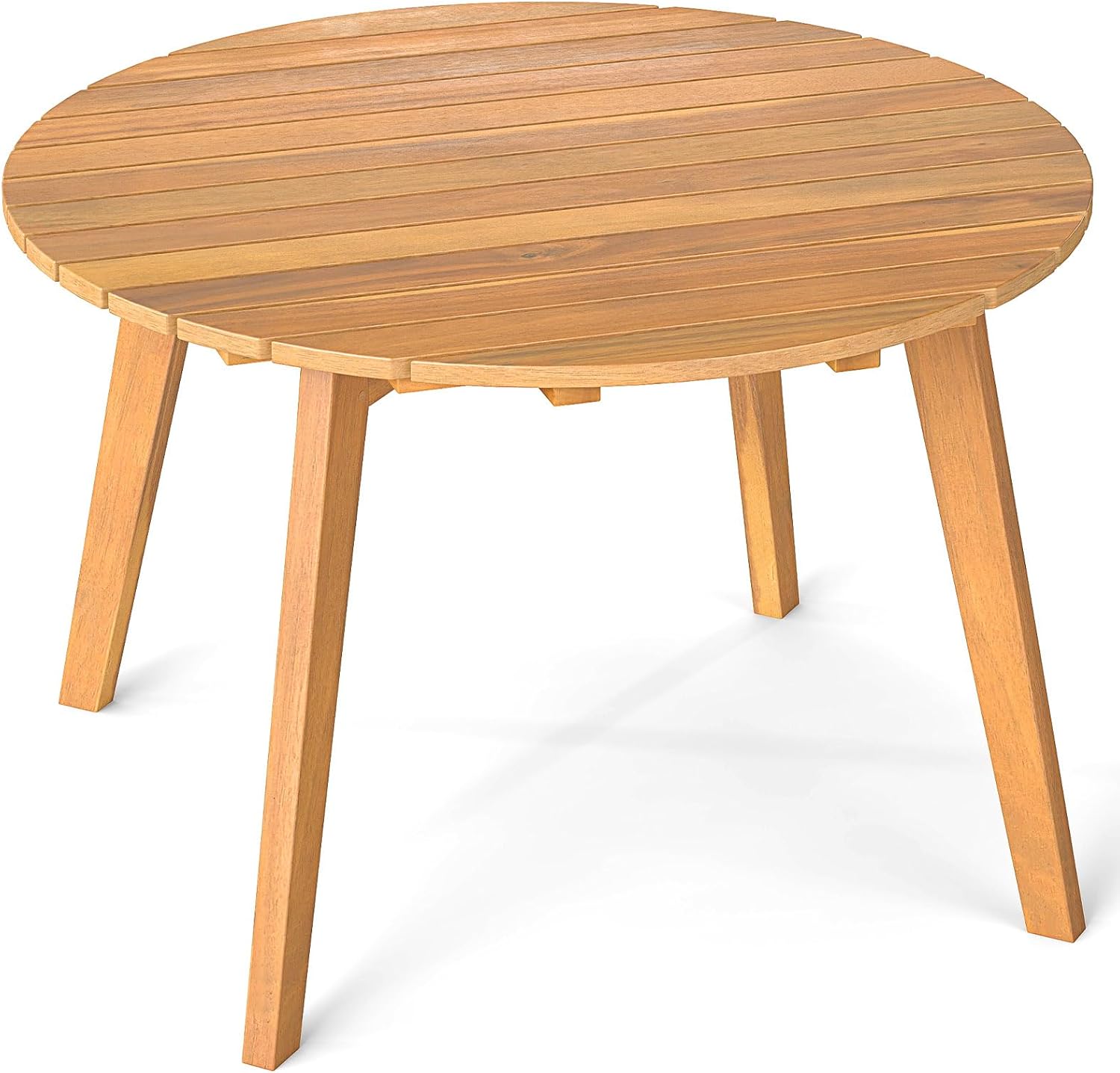 Masă de cafea pentru exterior 62x40cm, masă mică de grădină din lemn de salcâm cu blat rotund cu lamele și 4 picioare robuste, asamblare ușoară