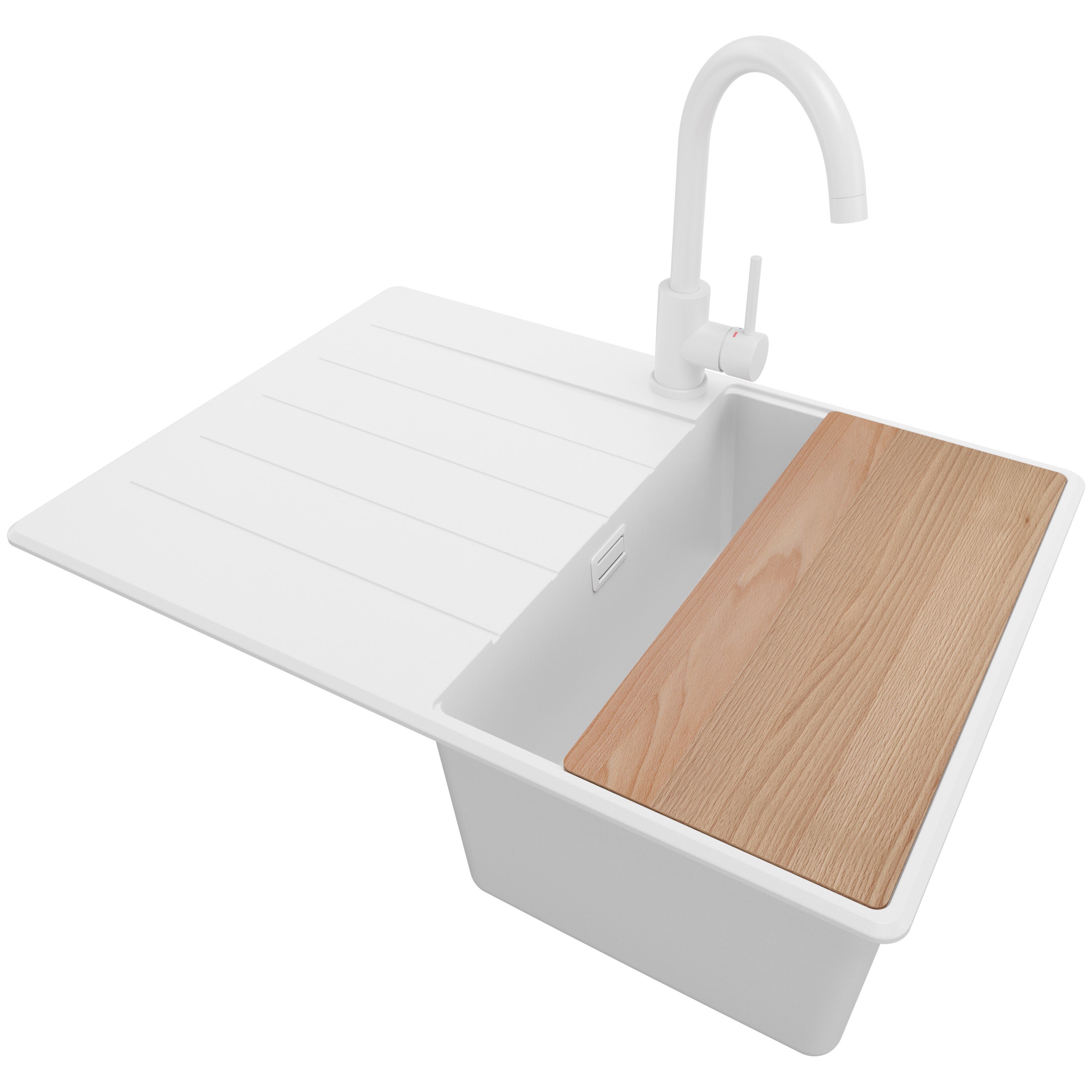 Zlewozmywak Granitowy Cały Biały 70x50cm, Zlew Kuchenny 1 Komorowy + Syfon + Akcesoria, Nablatowy do szafki od 40cm - Kopenhaga PRIMAGRAN