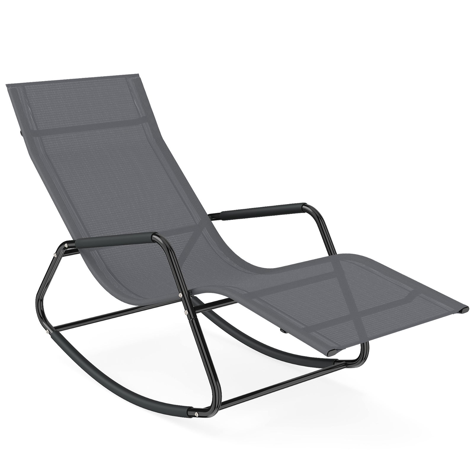 Șezlong din țesătură respirabilă cu cadru metalic, balansoar, șezlong de plajă 143 x 57 x 86 cm, capacitate încărcare 160 kg, pentru terasă, gri