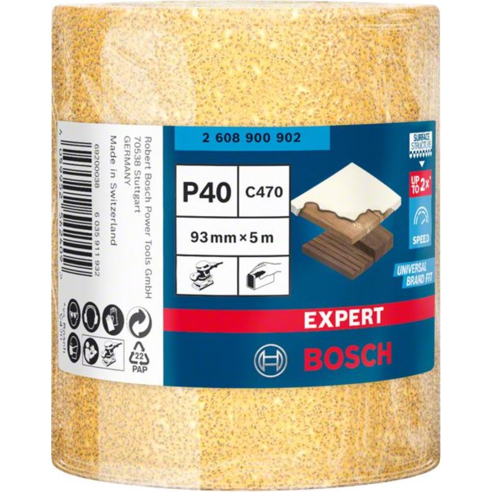 Bosch Accessories 1x Carta abrasiva in Rotoli Expert C470 per Legno Duro, Vernice su Legno, Larghezza 93 mm, Lunghezza 5 m, Grana 40, Accessorio Levig - 2