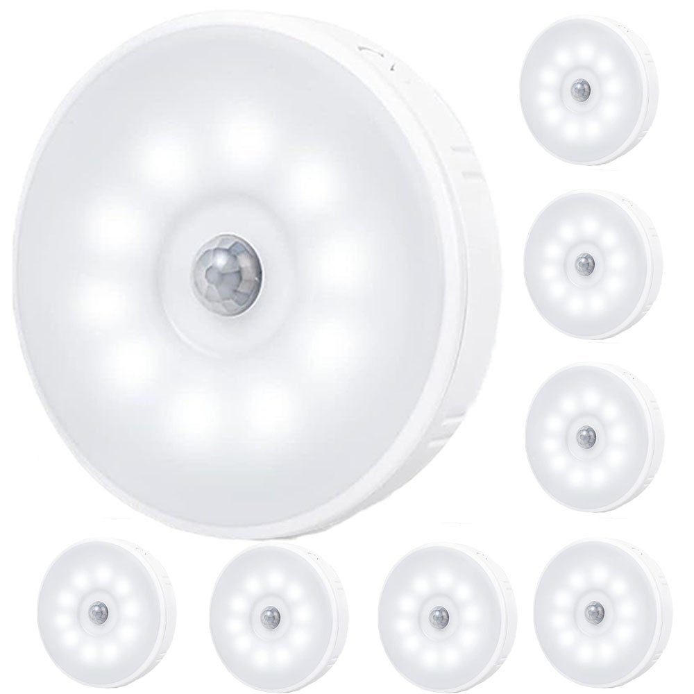 Lámpara de pared led con sensor de movimiento inalámbrico para interior, luz nocturna con sensor de carga usb magnético blanco (8 paquetes)