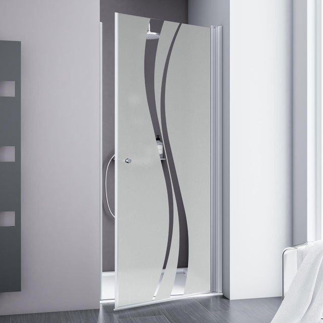 Schulte porte de douche pivotante, 90x192 cm, réversible, verre 5 mm, anticalcaire, transparent, sérigraphie liane, style industriel, alu-naturel