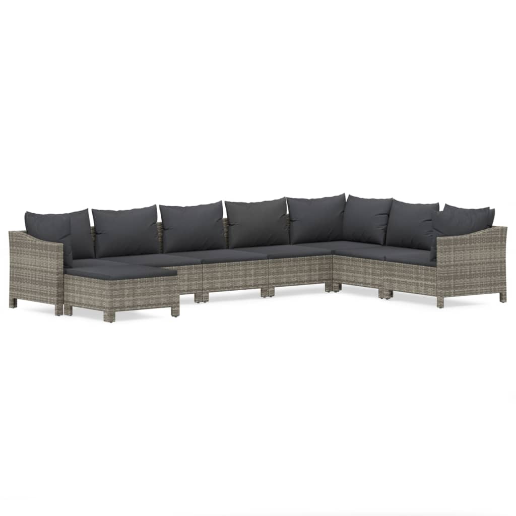 The Living Store - Salon de jardin 8 pcs avec coussins Gris Résine tressée - 2