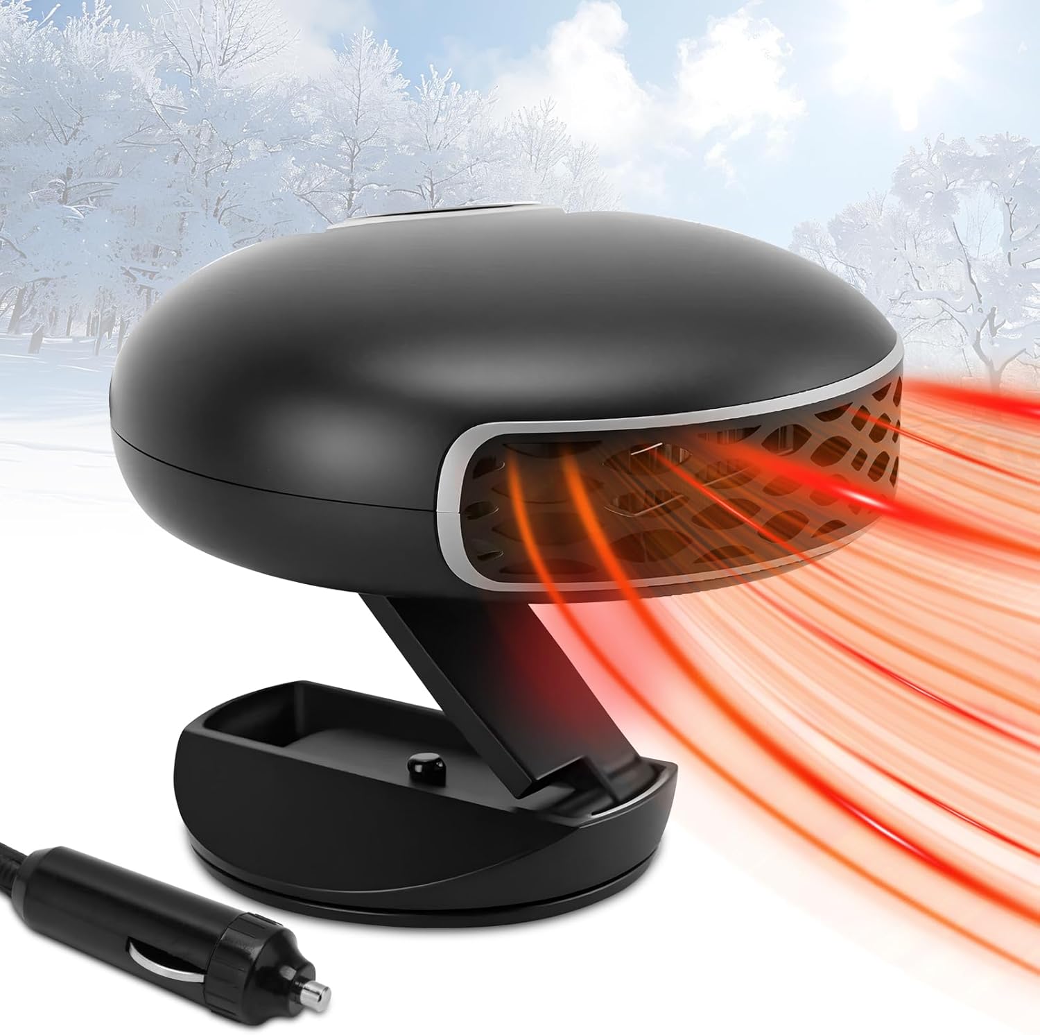 Ogrzewacz samochodowy 12 V, szybkie nagrzewanie, wentylator odmrażający, zabezpieczenie przed przegrzaniem, odmgławiacz (czarny)