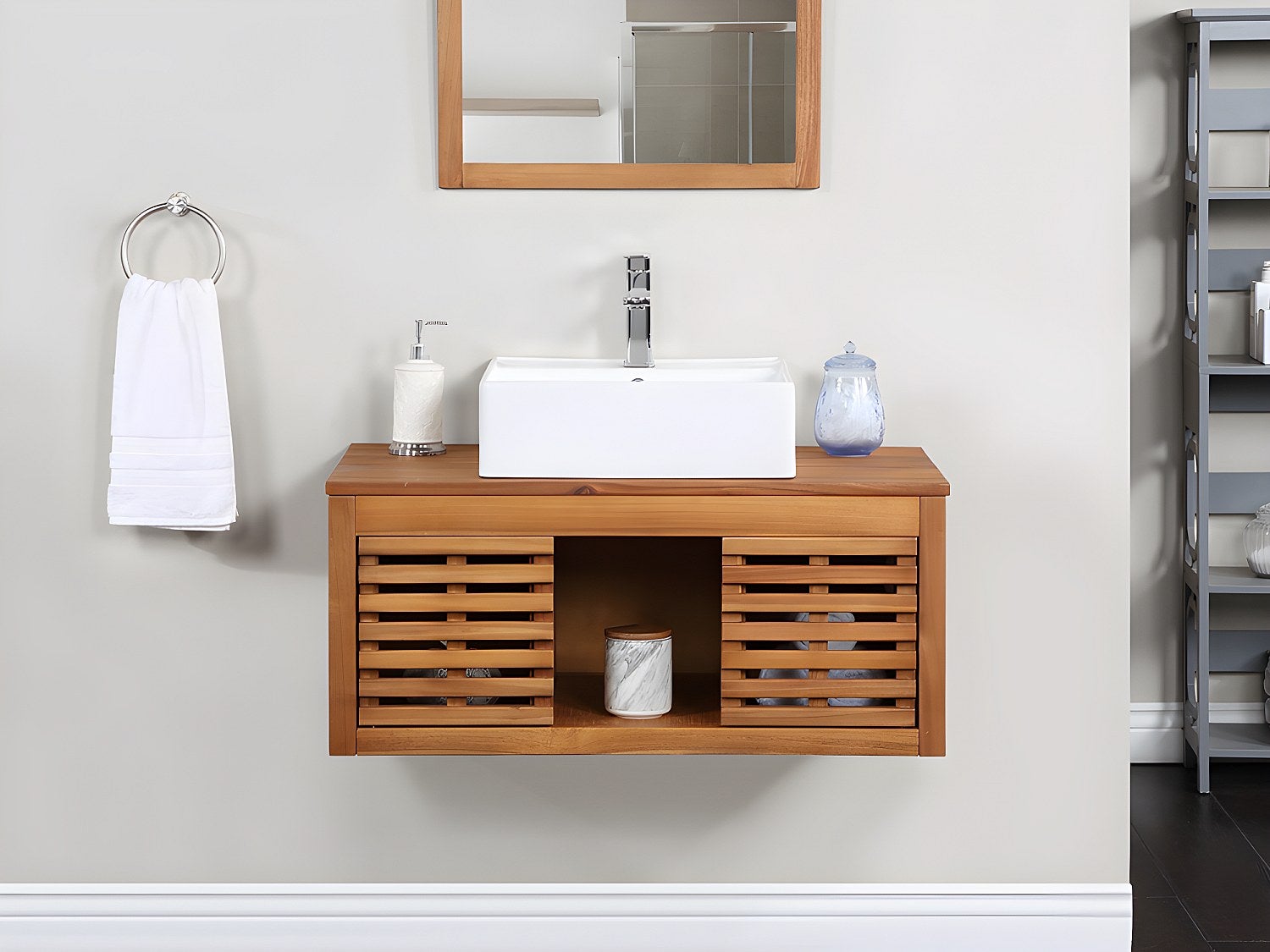 Szafka pod umywalkę wisząca z drewna akacjowego - 90 cm - PENEBEL
