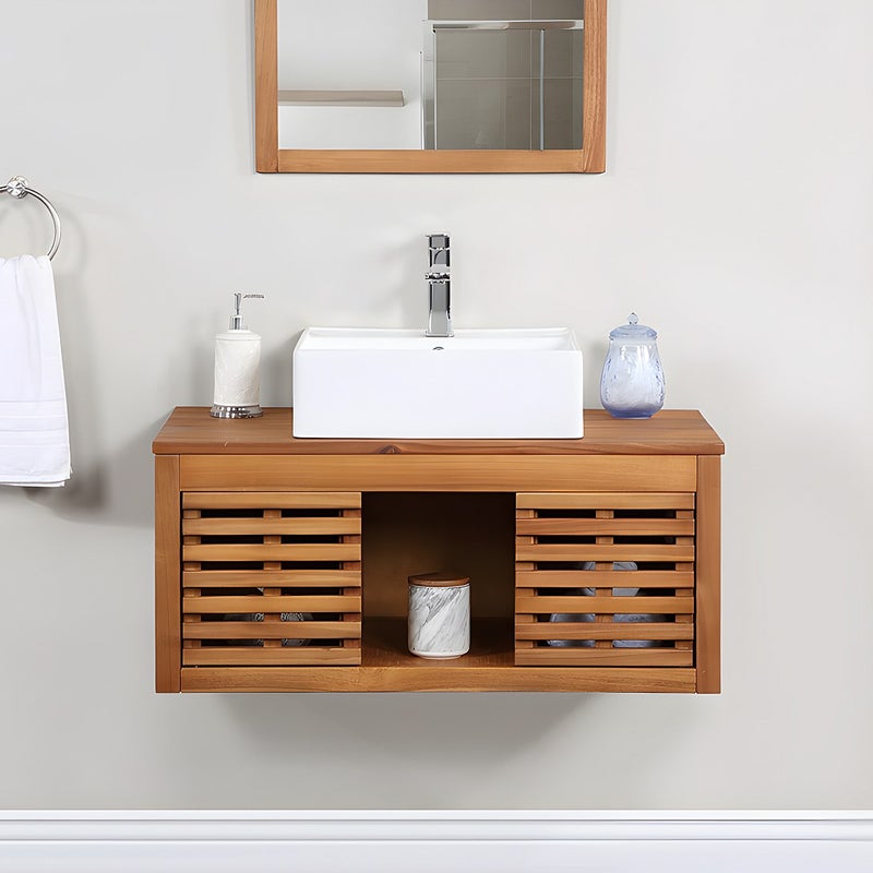 Szafka pod umywalkę wisząca z drewna akacjowego - 90 cm - PENEBEL