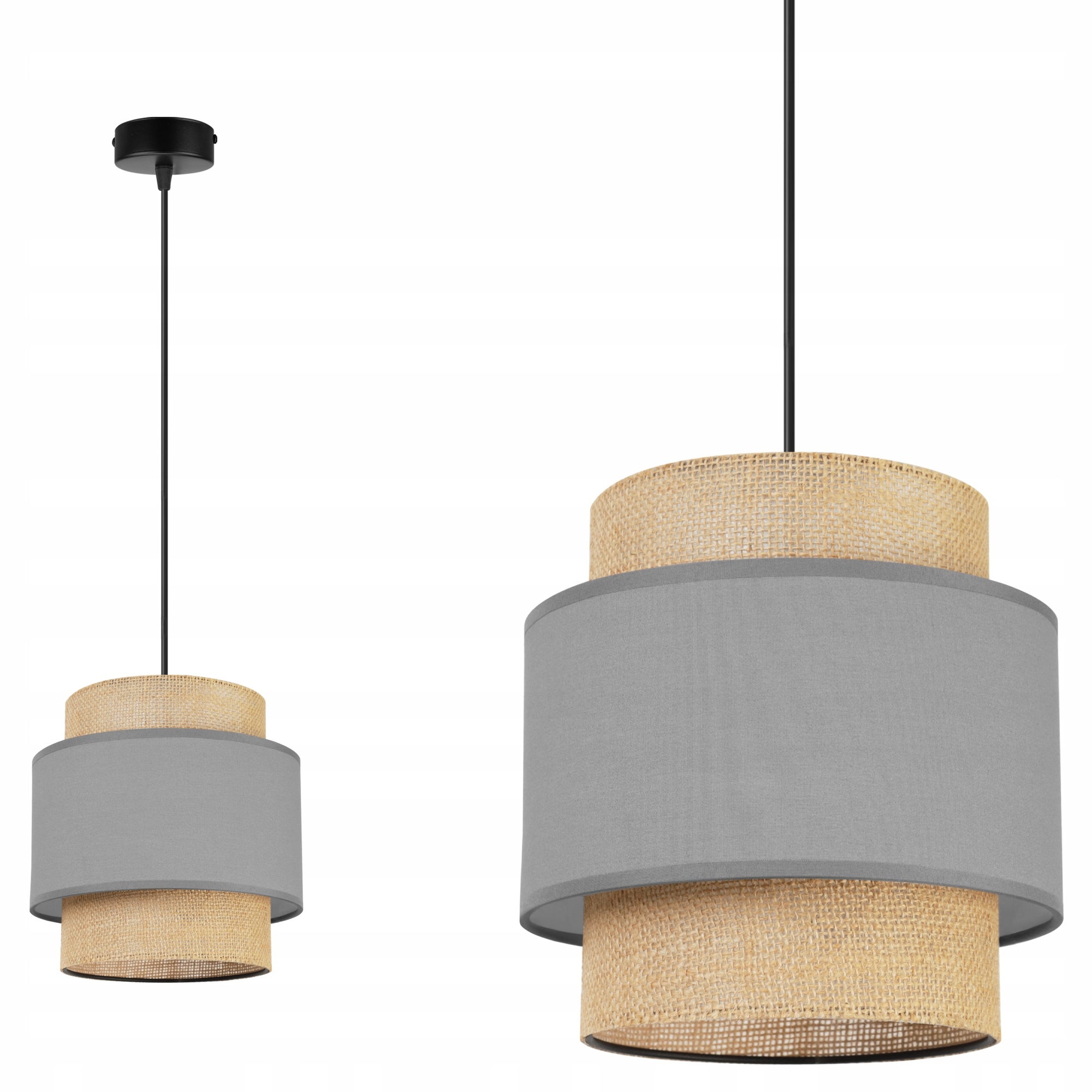 Lampa sufitowa wisząca Boho loft 1xE27 abażur juta czarny/szary Light Home LH