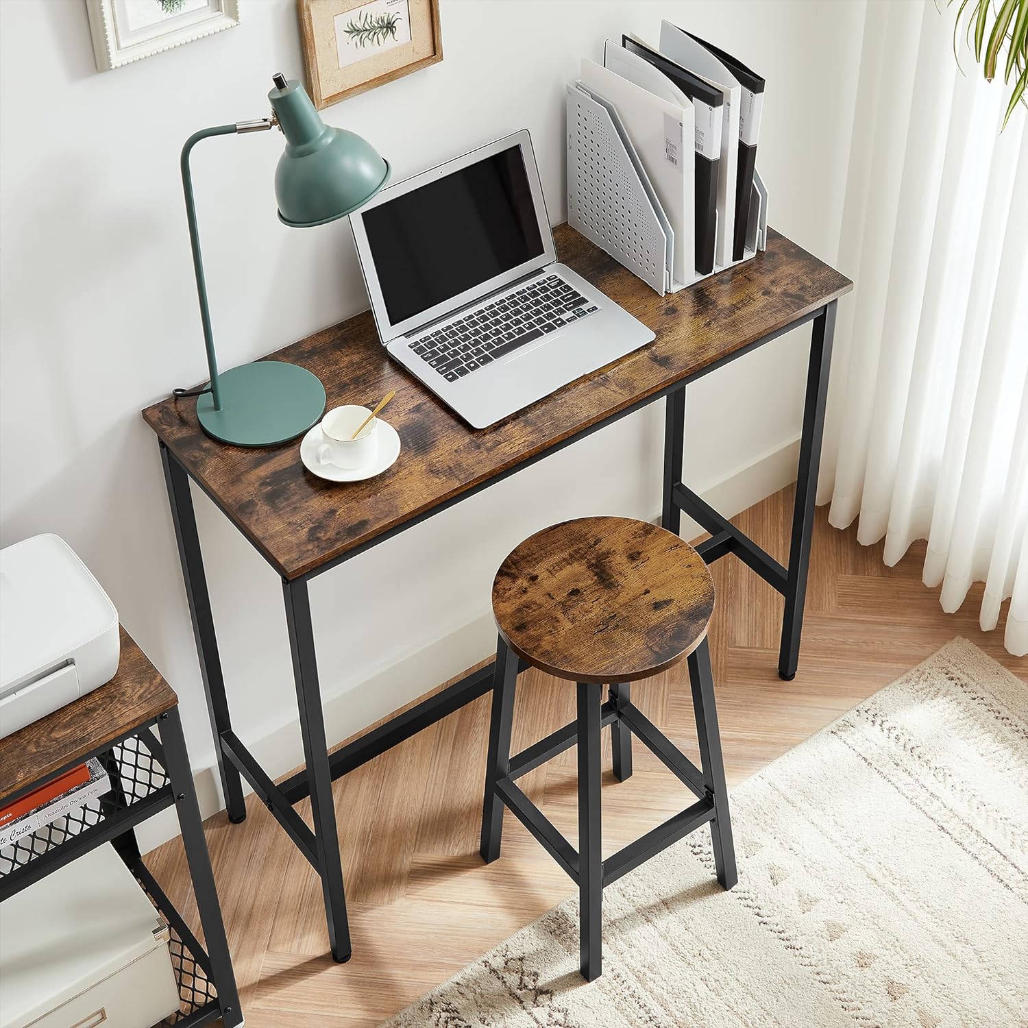 Tabourets Hauts, Lot De 4,cadre En Acier, Hauteur 65 Cm, Style Industriel, Marron Rustique - 4