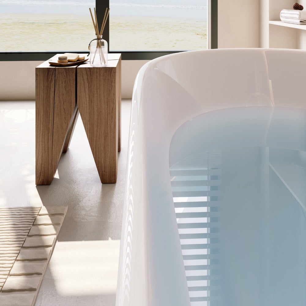 HOME DELUXE - Baignoire îlot - LENI - Blanc, avec robinetterie noire - Dimensions : env. 170 x 80 x 58 cm - Capacité : 235 litres, avec trop-plein, - 5