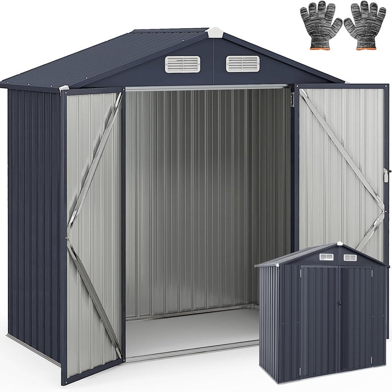 3,5 m³ Ogrodowa Szopa z Ocynkowanej Stali z Dachem, 2 Zamykane Drzwi, Skuteczna Wentylacja 2 Rękawy, Szopa Ogrodowa na Zewnątrz, 193 x 108 x 196 cm