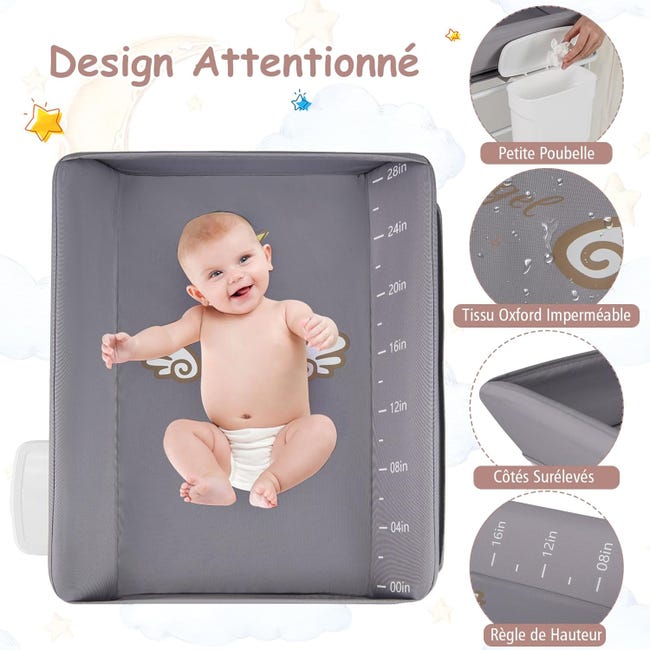 Fasciatoio pieghevole, colore grigio, con cestino e piano di appoggio, fasciatoio compatto, salvaspazio e stabile, per bambini fino a 12 mesi Fasciatoio pieghevole, colore grigio, con cestino e piano di appoggio, fasciatoio compatto, salvaspazio e stabile, per bambini fino a 12 mesi