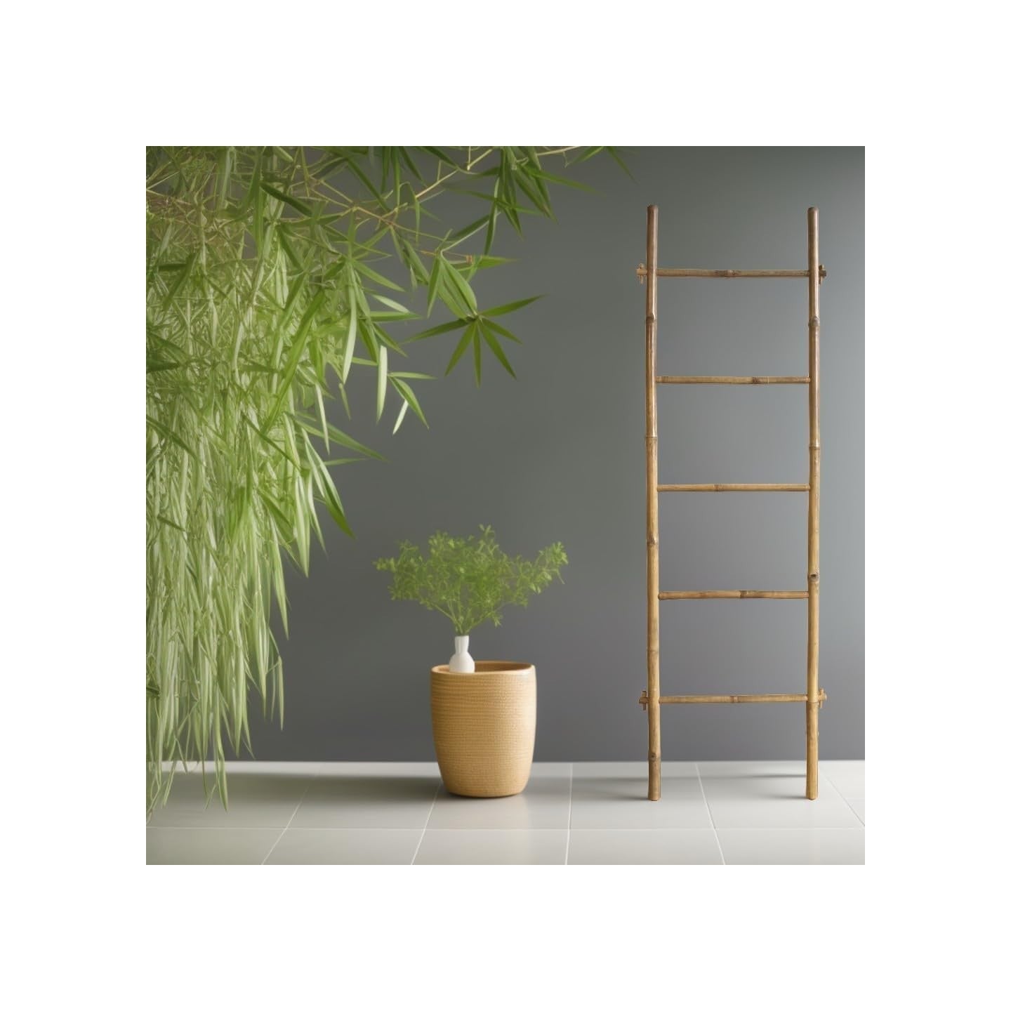 Scala portasciugamani in bambù con 5 barre asciugasciugamani, 180 x 55 x 4 cm - 4