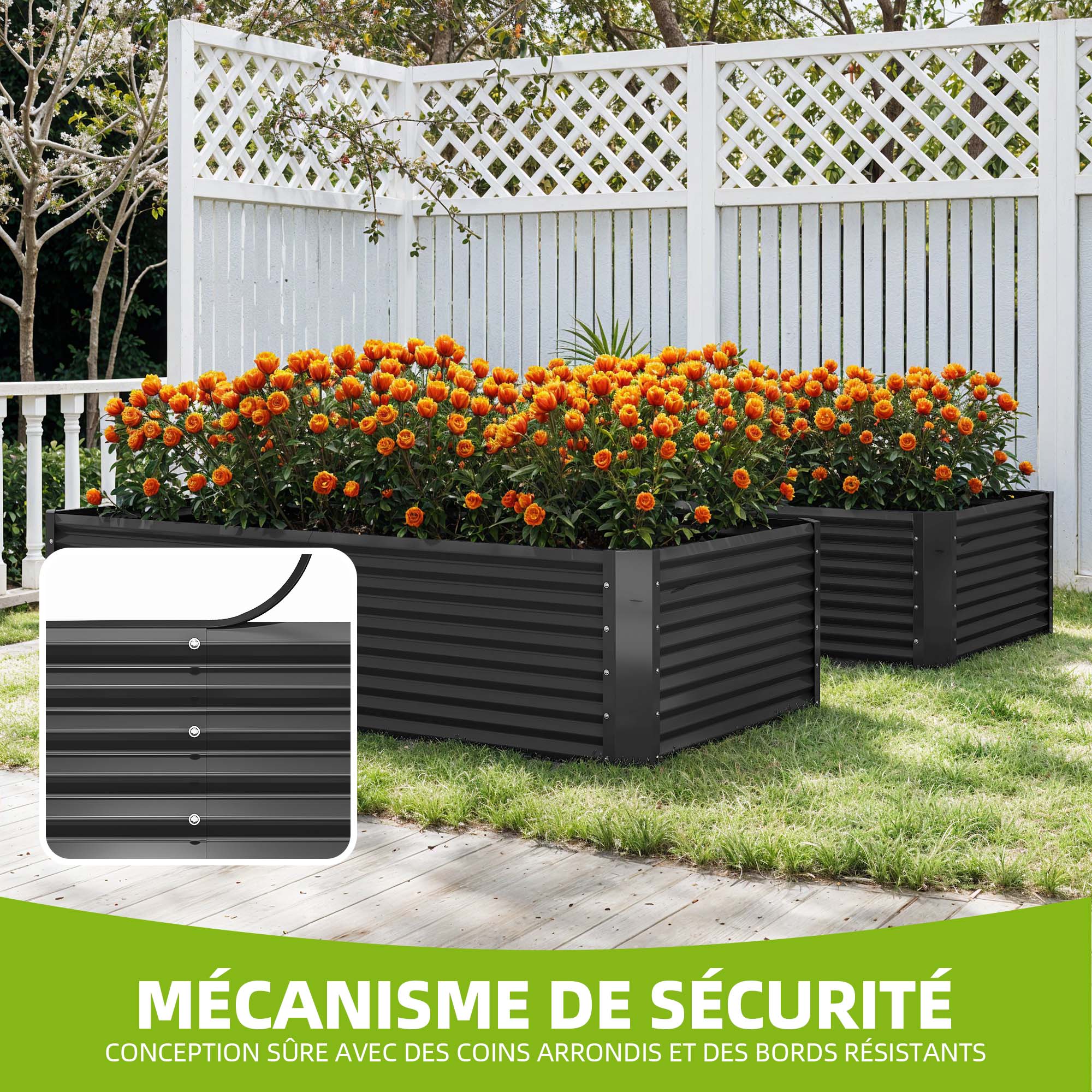 Lot de 2 Carré Potager de Jardin, 240x120x58 cm, Lit Jardinière surélevée, en Métal pour Jardin Forme carrée - 6