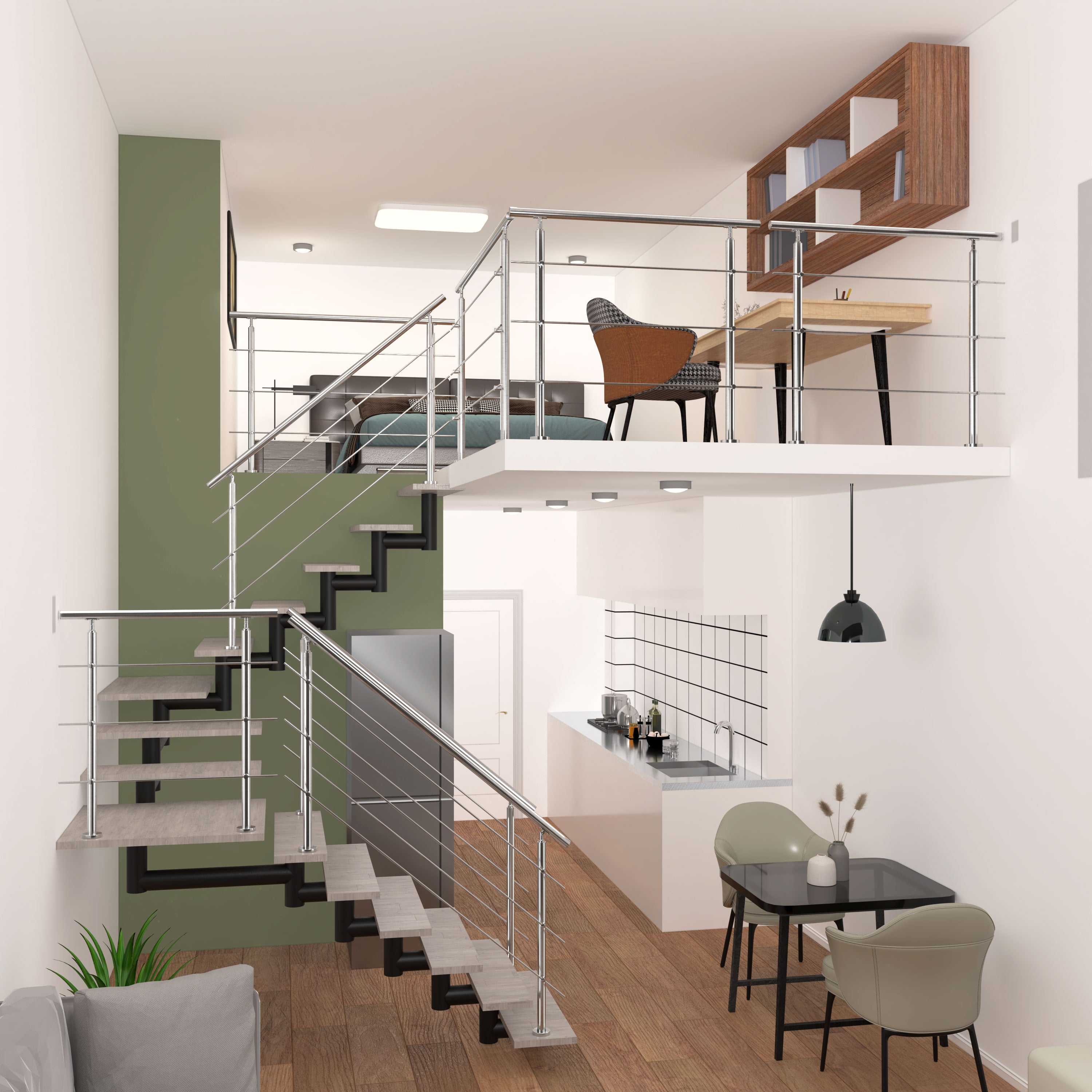 Garde-corps avec main courante, 100cm, en acier inoxydable 304, garde-corps avec 3 traverses, pour intérieur et extérieur - 7
