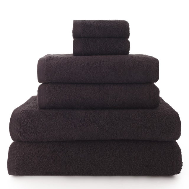 Lot de 6 serviettes : 2 bidet + 2 mains + 2 serviettes de bain noires