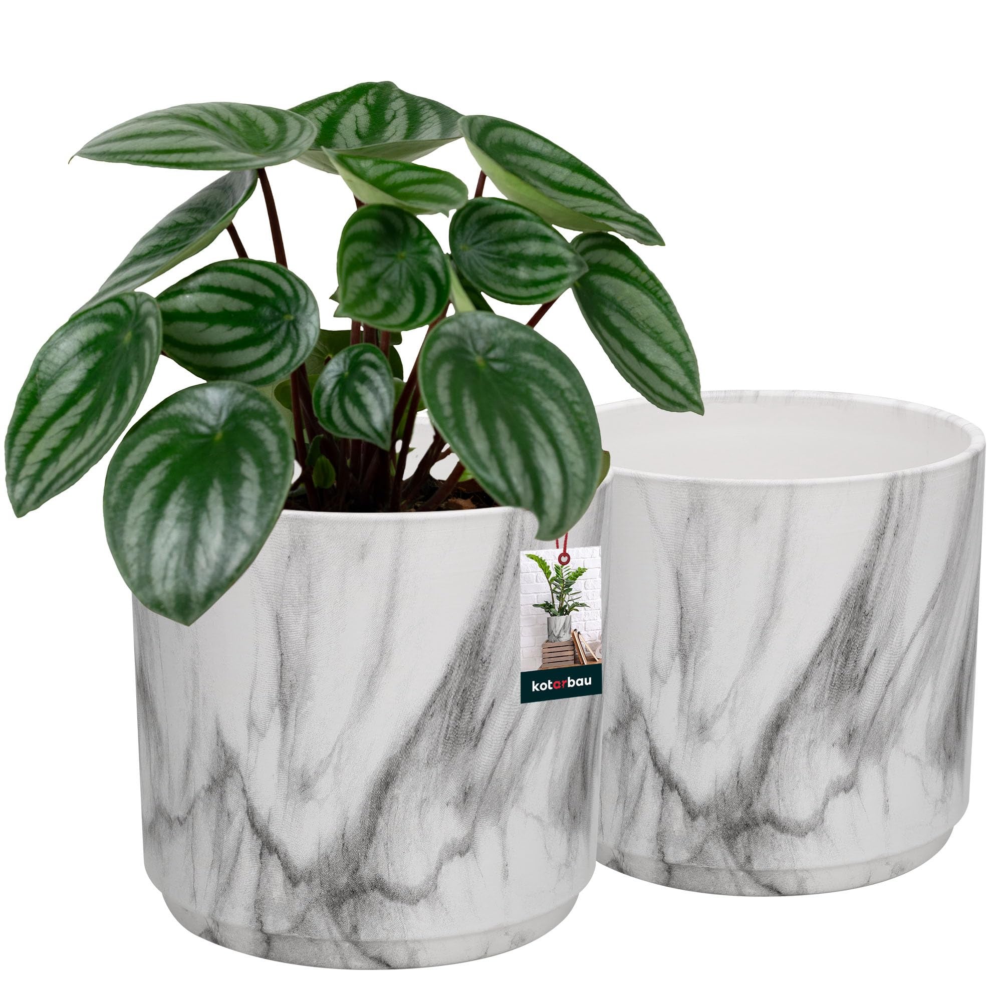 Zestaw 2x donica doniczka marmur ⌀12 cm okrągła osłonka ceramika na rośliny - KOTARBAU