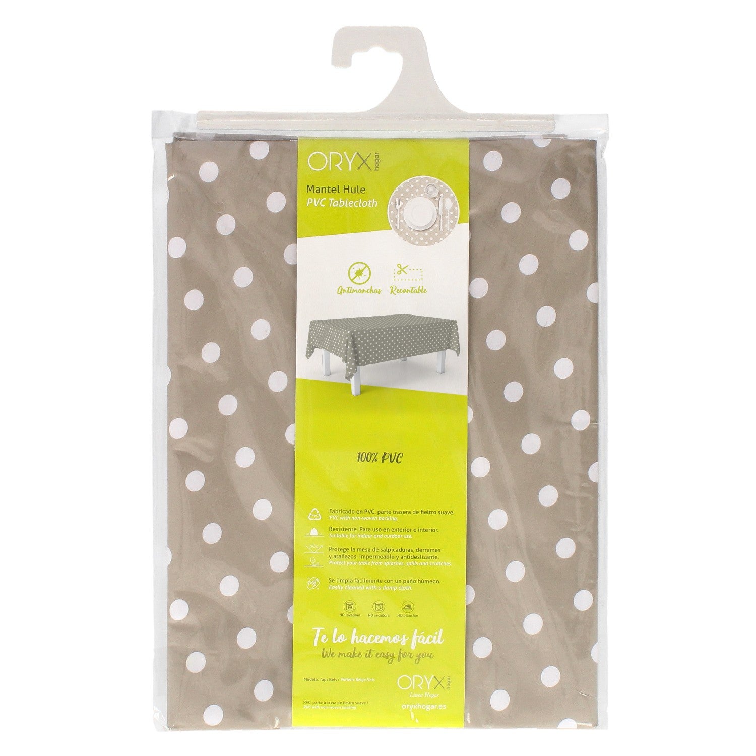 Mantel Hule Rectangular Topos Beige Impermeable Antimanchas PVC 140x250 cm. Recortable Uso Interior y Exterior - 4