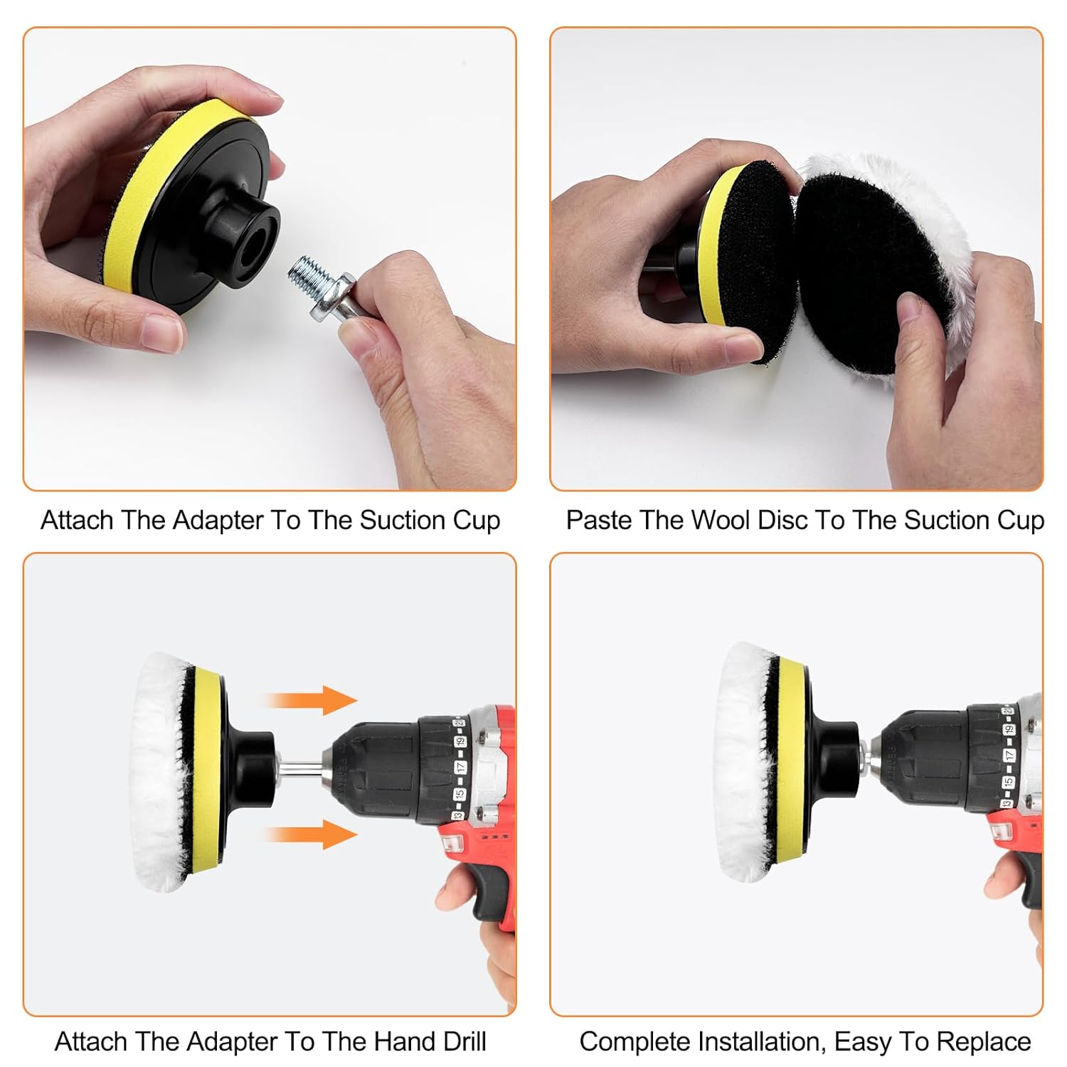 7 Pièces Kit Polissage Voiture, 80 mm Pad, Disque Polissage en Laine, Tampon de Polissage en Laine D'Agneau, avec M10 Adaptateur de Perceuse - 5