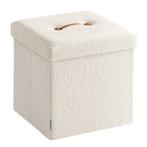 Pouf De Rangement Pliable SONGMICS - Blanc Crème, 110x38x38 Cm, 300 Kg De Charge, Avec Visage Souriant