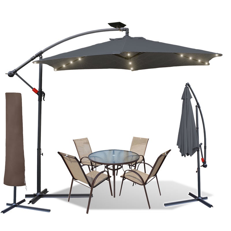 Housse De Protection Pour Parasol Jardin Jusqu'à 350 Cm - Tissu Polyester Imperméable, Résistant Aux UV, Gris Clair