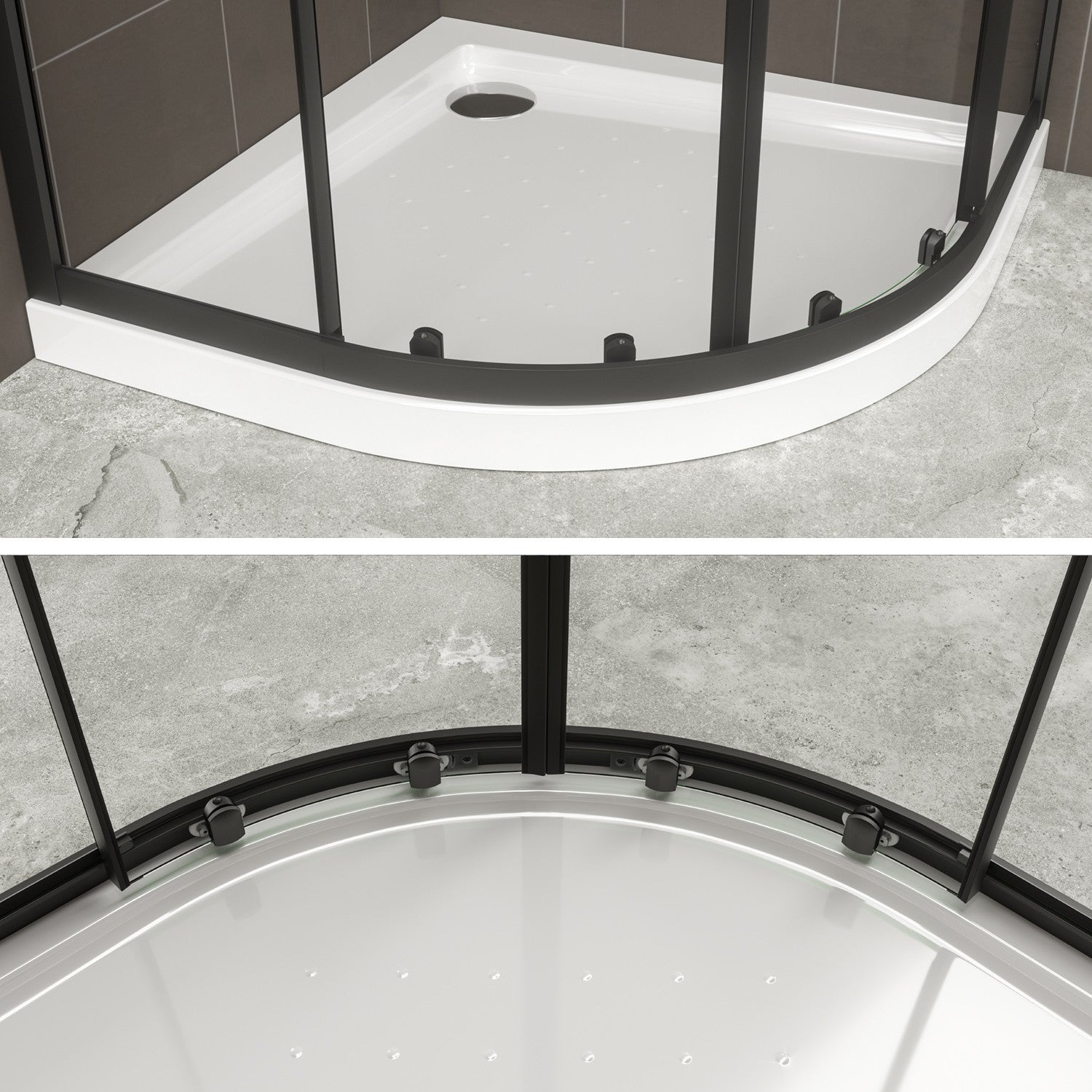 TIBYBLACK Cabine porte de douche coulissante H 190 cm 1/4 de cercle noir verre transparent 90 x 90 cm (sans receveur) - 5