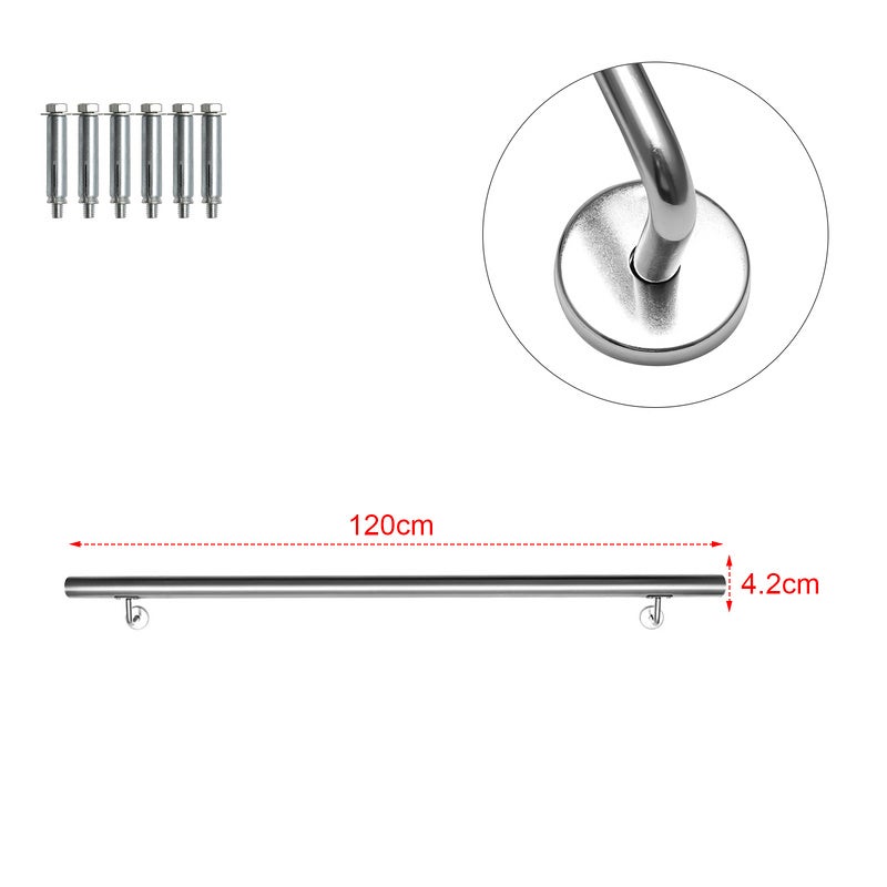 Corrimano In Acciaio Inox Per Scale - Ringhiera 150 Cm, Diametro 42 Mm, Per Interni Ed Esterni