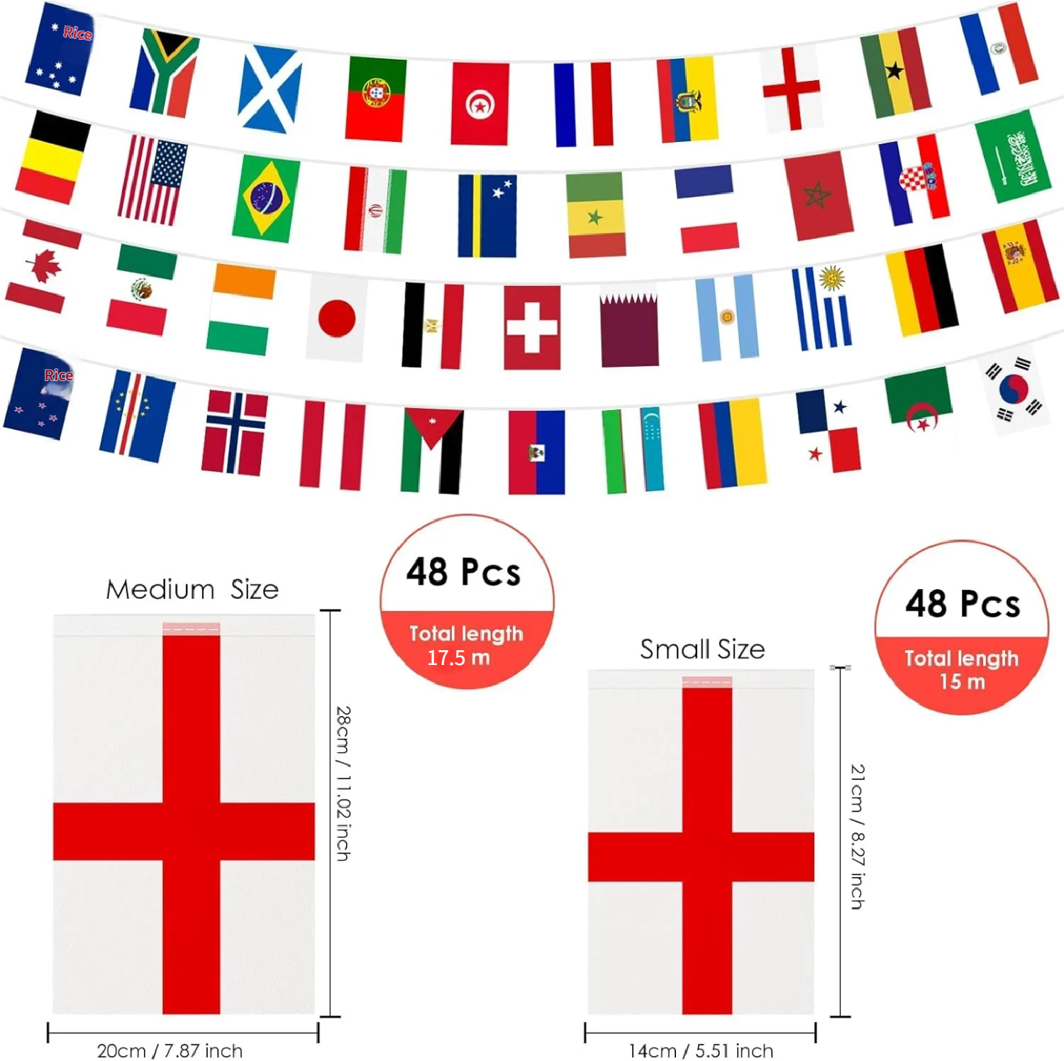 48 drapeaux décoratifs, décoration de banderole de drapeau de la coupe du monde de football (2 pièces, 14 x 21 cm - 15 m) - 2