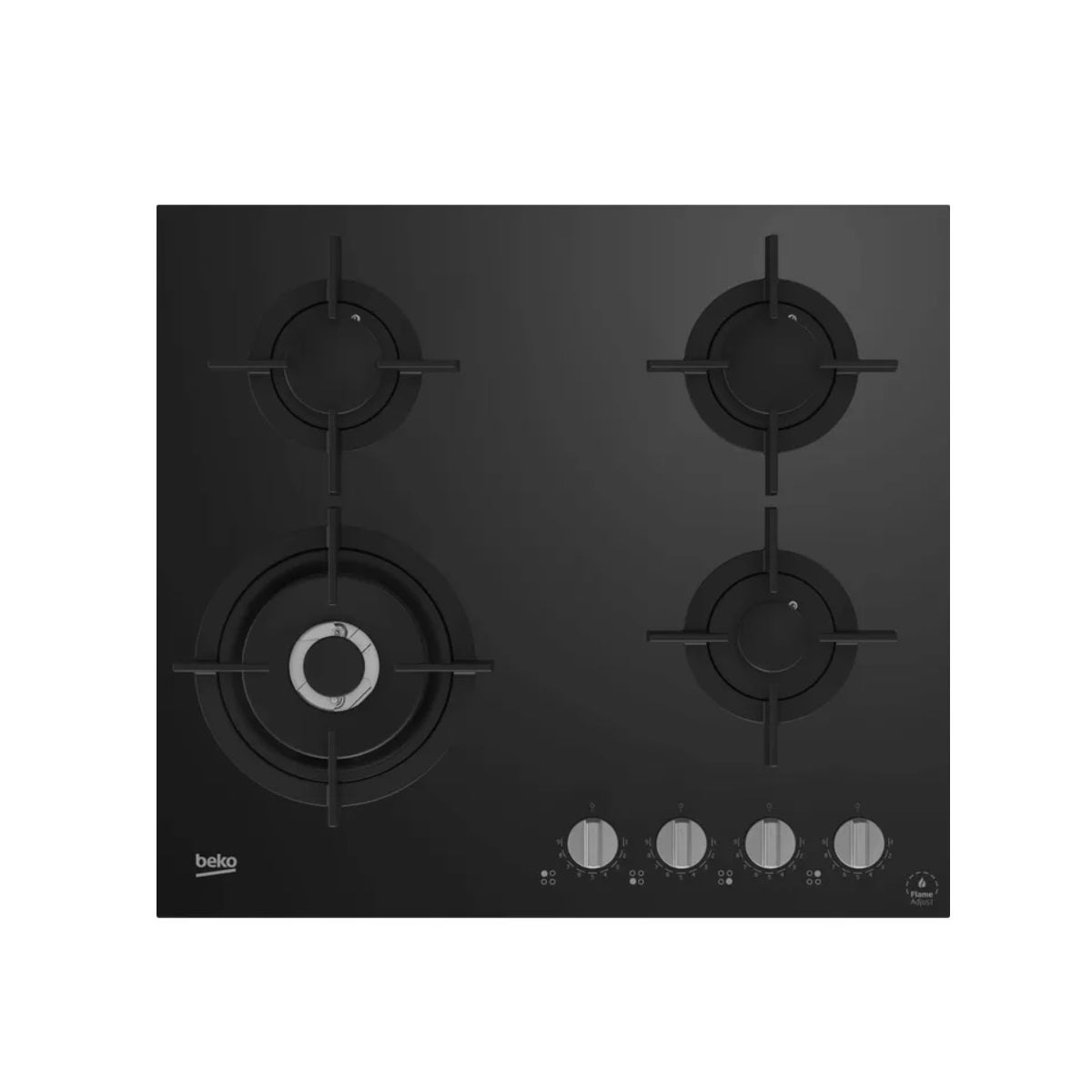 Plita pe Gaz Beko HILW64322S | 60cm, 4 Arzatoare, Wok, FlameAdjust