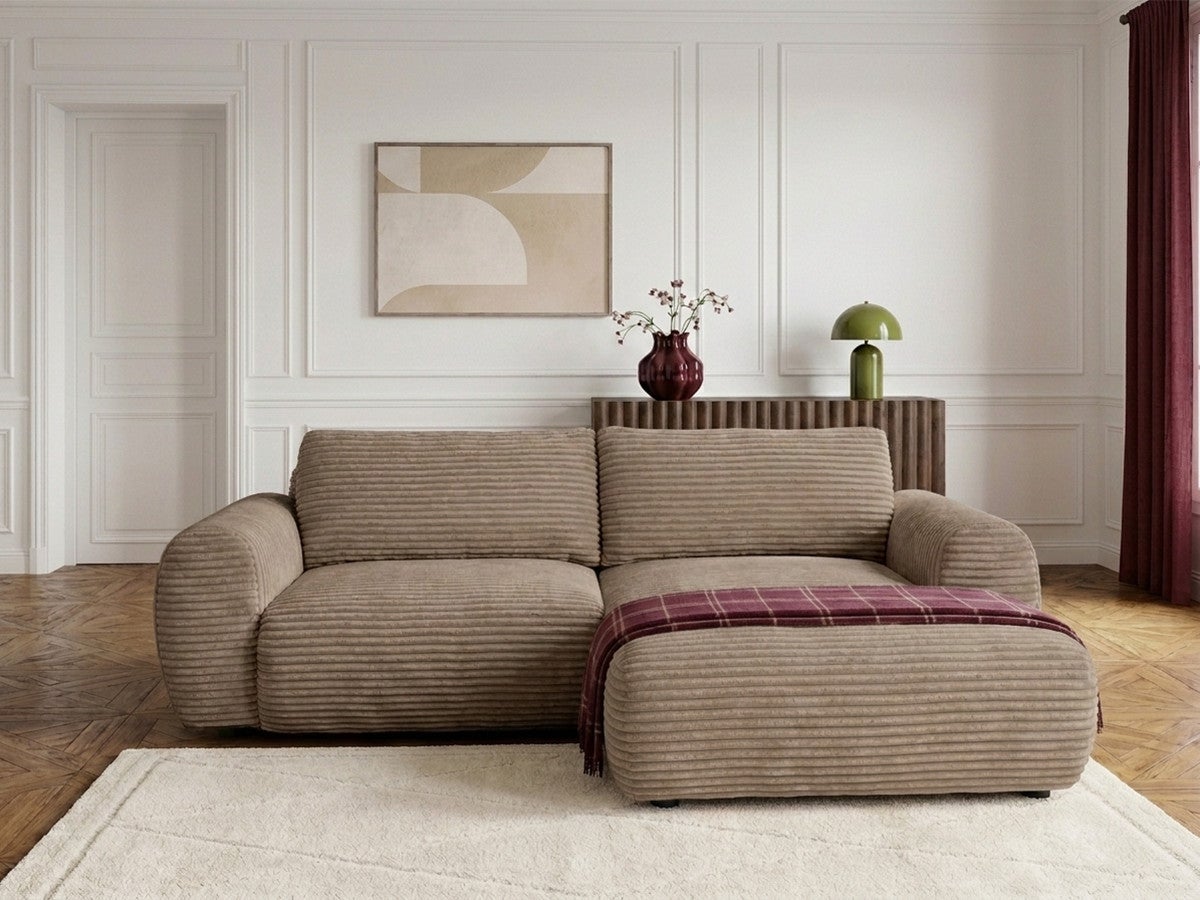Canapé d'angle compact convertible coffre LUCIEN gros côtelé doux ...