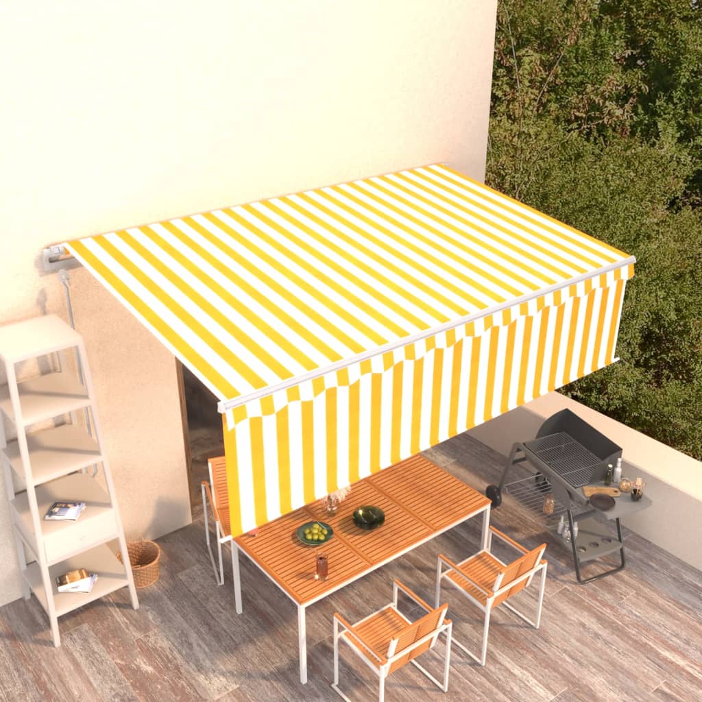 Toldo automático retráctil con persiana amarillo y blanco 5x3 m vidaxl