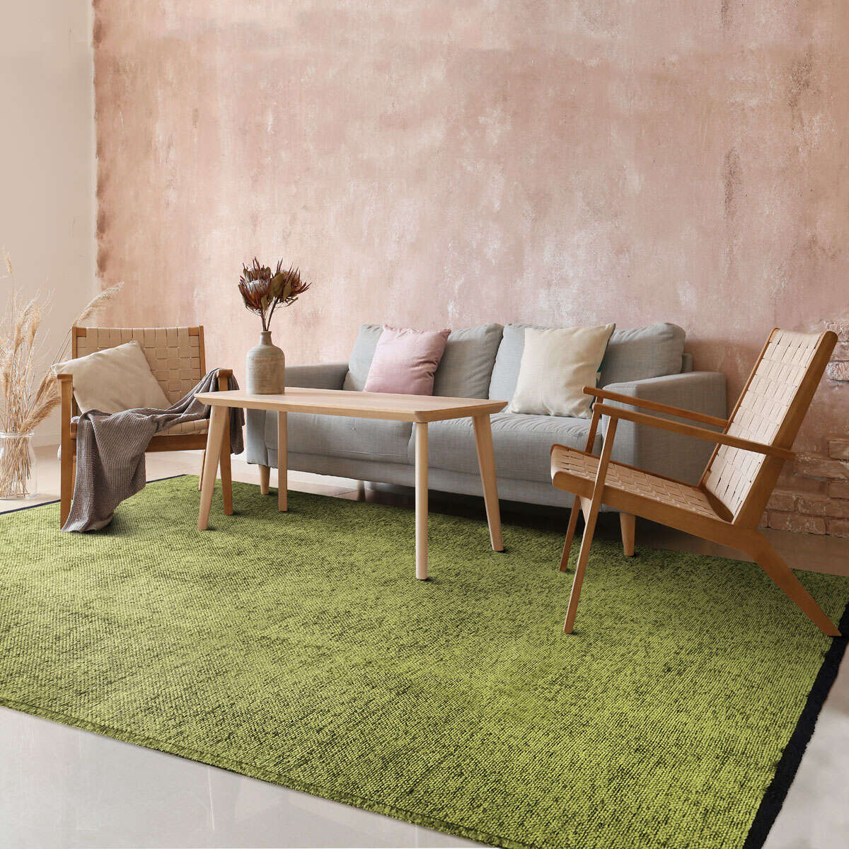 Tappeto in cotone e poliestere lavabile, tessuto piatto, verde, 160x230 - 7