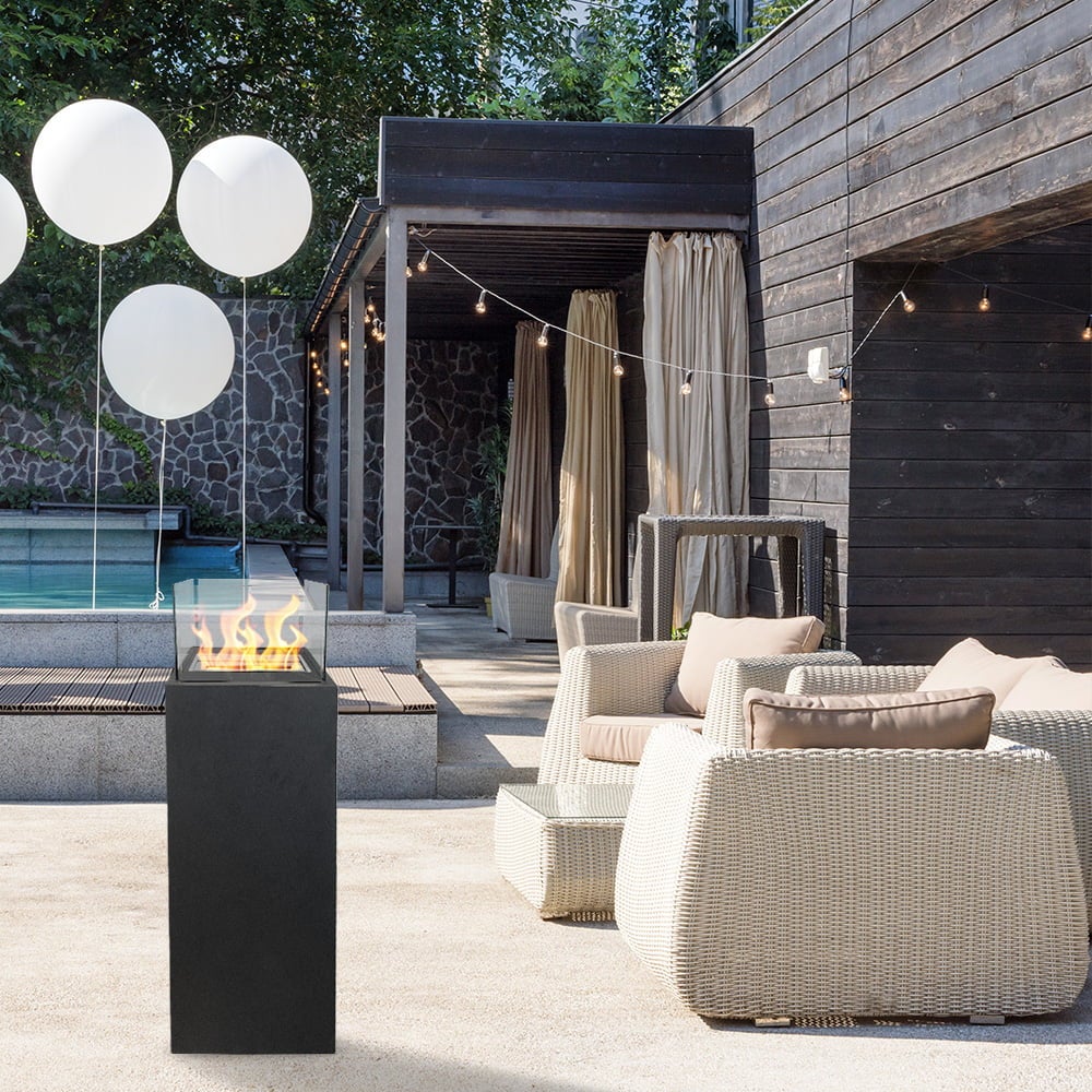 Camino A Bioetanolo Da Tavolo Con Kit Smores | Base In Acciaio, Vetro Temperato, Tempo Combustione 45-60 Min, Senza Fumo, Per Balcone E Giardino, Con Accessori Barbecue