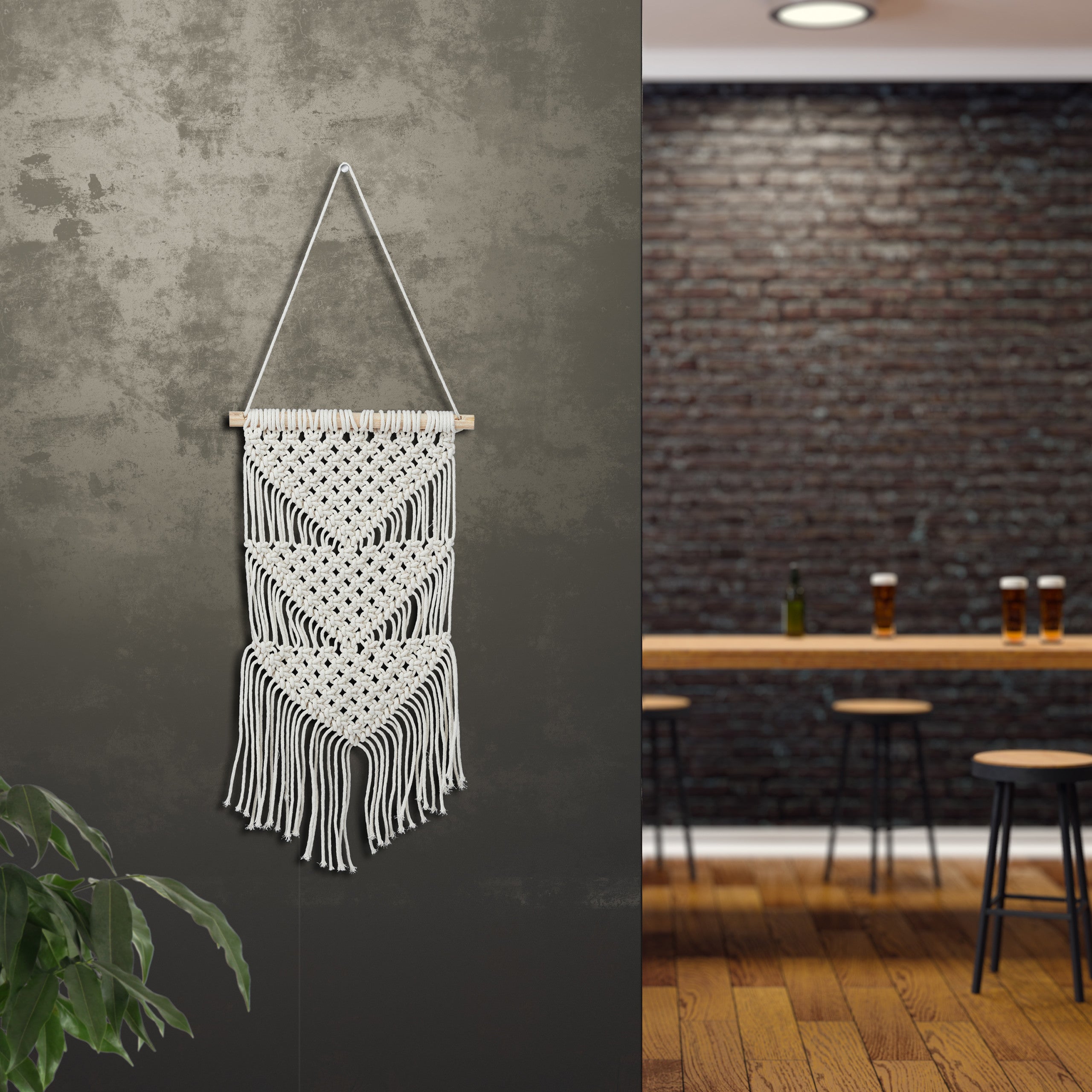 Grande Suspension Murale Macramé Vintage - Jute Fait Main - Années 70 - Boho 36x29cm