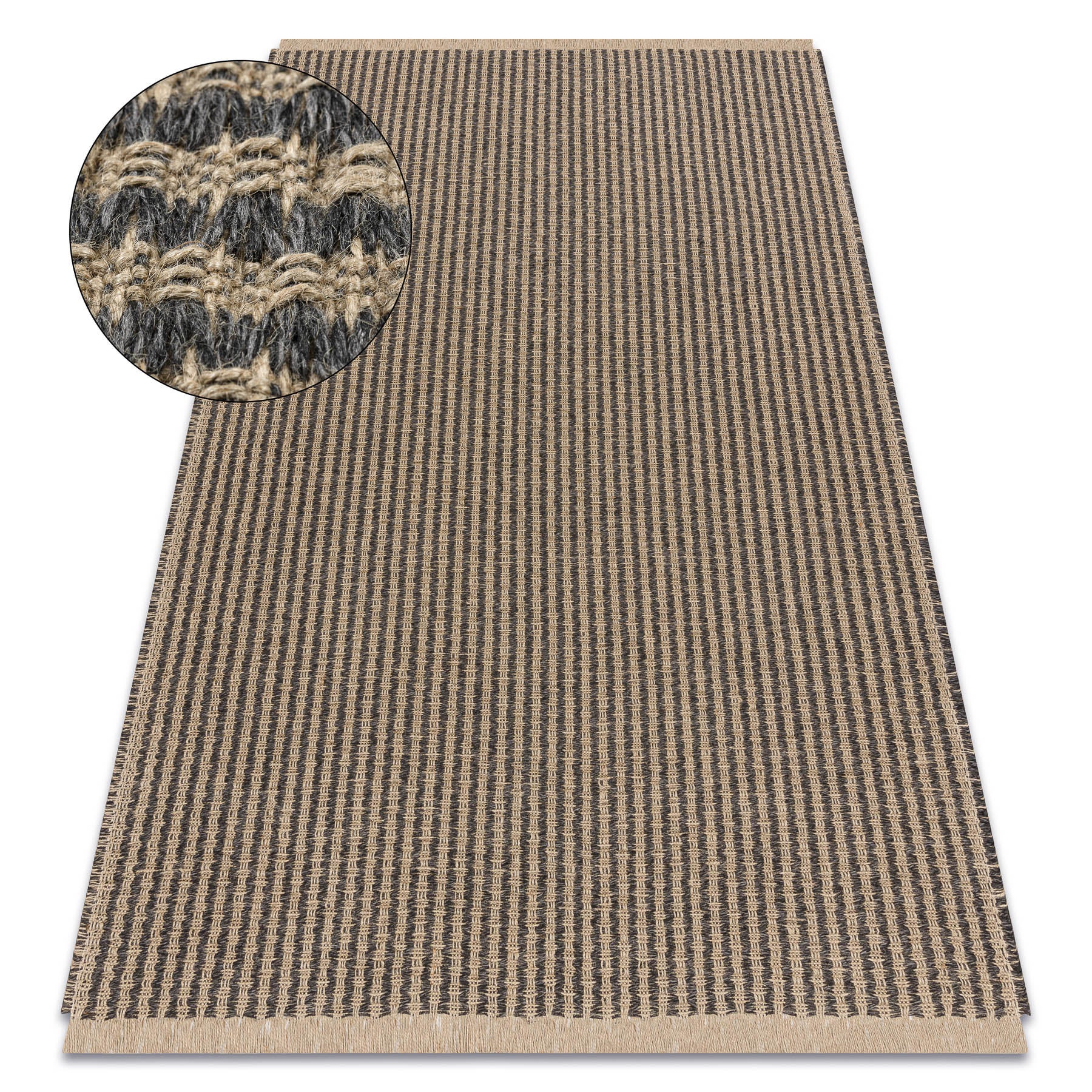 Alfombra jute 3650 negro / beige líneas - yute, tejido plano, flecos 120x170 cm