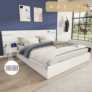 Letto Contenitore 160 X 200 Cm, Letto Matrimoniale Imbottito Con LED E Ricarica Usb Rete A Doghe Velluto Grigio