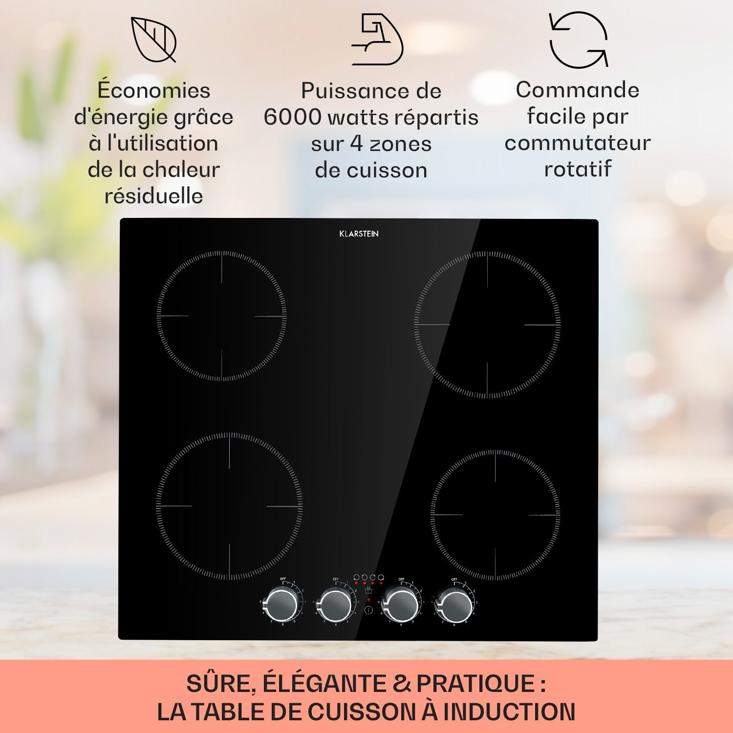 Klarstein Kochheld Plaque de cuisson à induction double 6000W réglage avec bouton rotatif verre Noir - 2