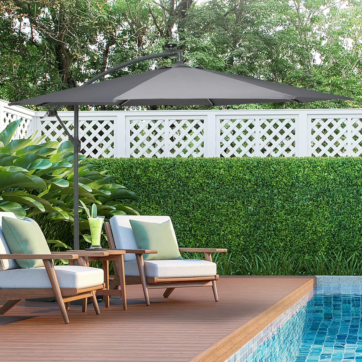Guarda-chuva offset 3x3m, grande guarda-chuva cinza - 5