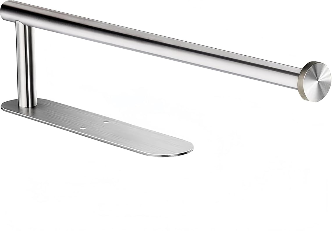 Uchwyt na papier toaletowy ze stali nierdzewnej w kolorze srebrnym, długość 34 cm, montaż ścienny do łazienki i kuchni, możliwość przyklejenia do ścia