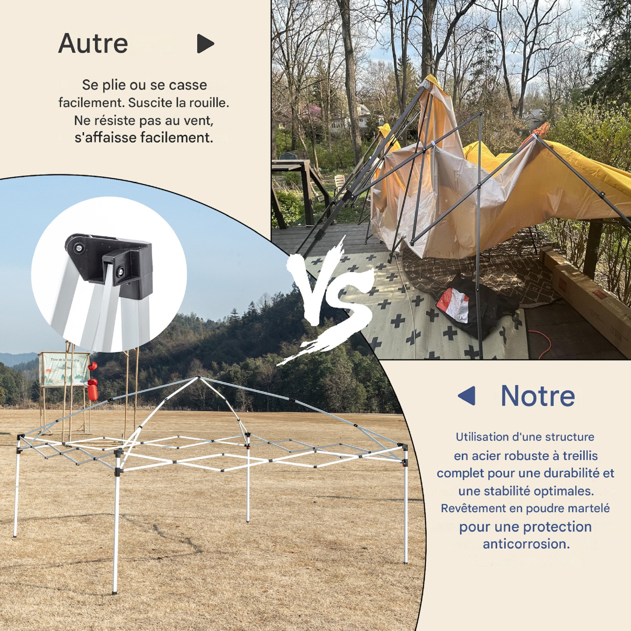 Pavillon pliant 3x3m, hauteur réglable, avec 4 sacs de sable et sac de transport (noir) - 8
