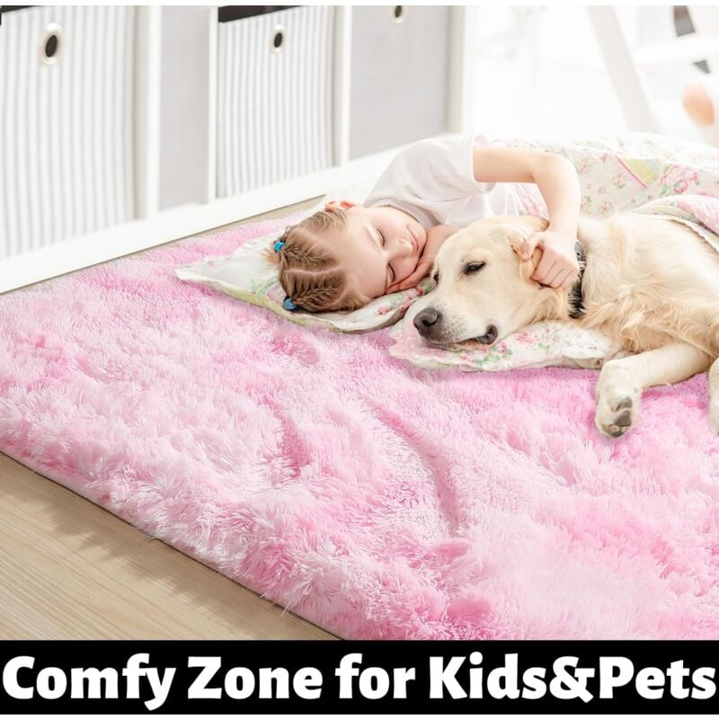 160 x 200cm Tapis pour Salon Chambre à Poils Longs Tapis Chambre d'enfant Grande Taille Doux Moelleux Rose - 4