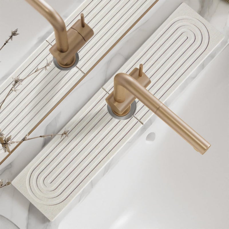 Mata podłogowa z ziemi okrzemkowej, biała, 45*10*0,9 cm, ochrona przed zachlapaniem na blacie łazienkowym.