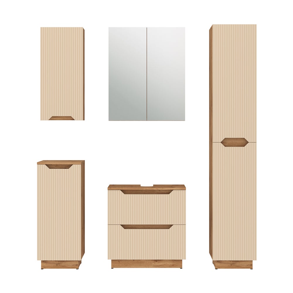 Vicco Zestaw mebli łazienkowych Lotta, Dąb/kaszmir w paski, 5 części