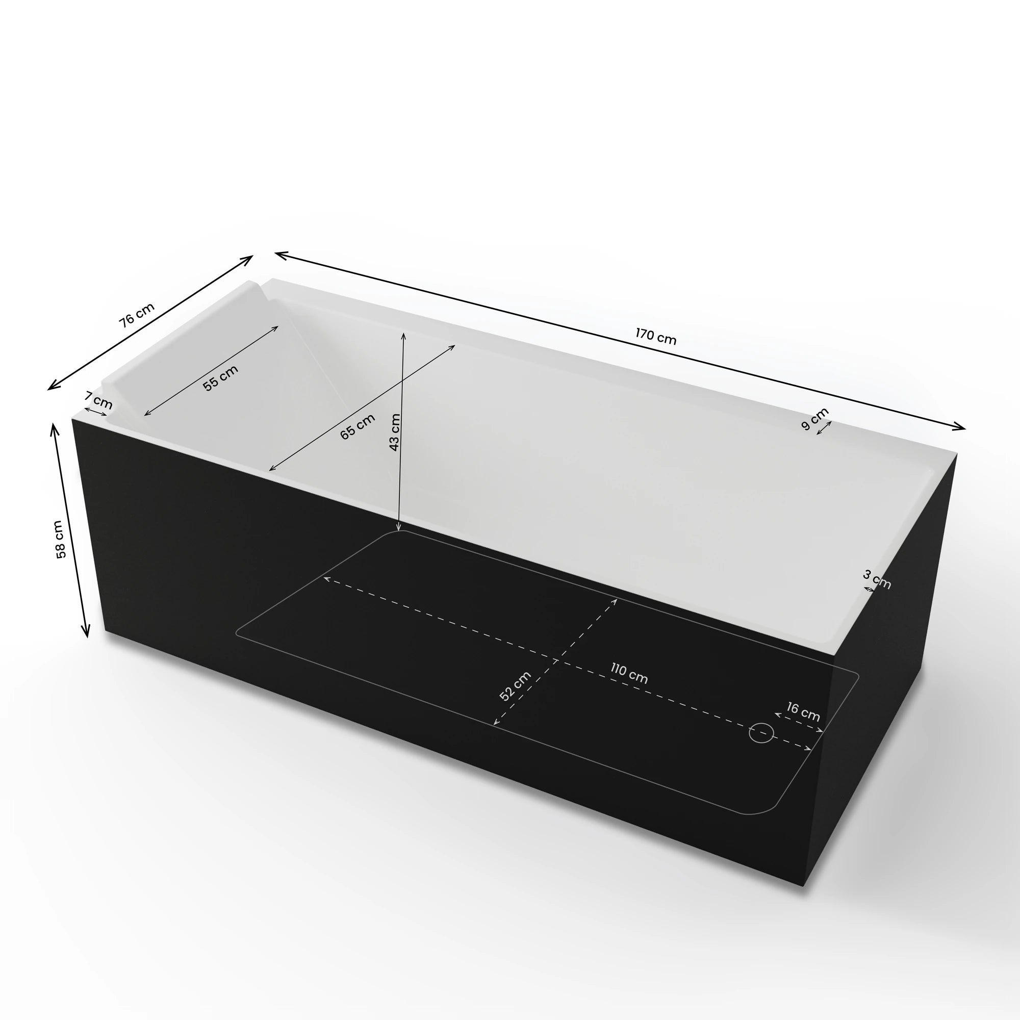 Baignoire Ilot Quantum 170 gauche noire 170 x75 x58 cm, by SPALINA - 4