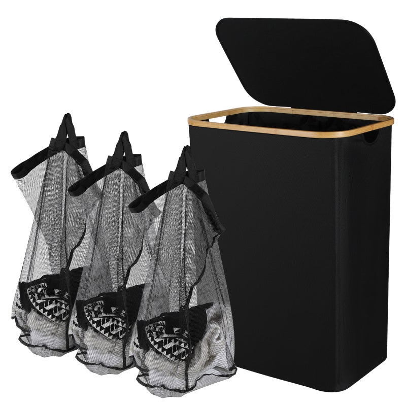 Matybobe Panier À Linge 3 Compartiments Grands Pliables Sac Rangement Vêtements Sales Poignées
