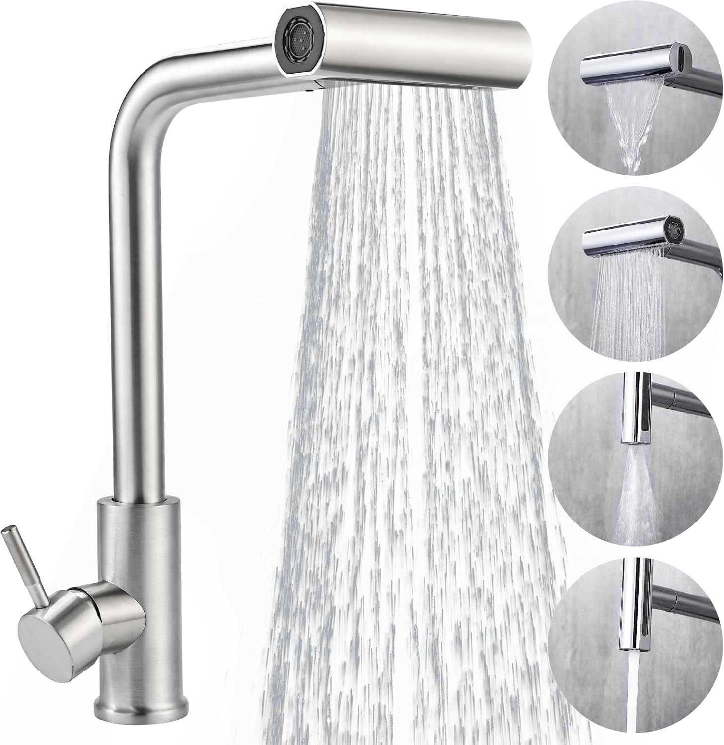 Bateria kuchenna z wyciąganą wylewką, mieszacz kuchenny ze stali nierdzewnej, bateria kuchenna obracana o 360°, 4 tryby regulacji przepływu wody