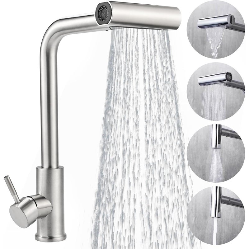 Bateria kuchenna z wyciąganą wylewką, mieszacz kuchenny ze stali nierdzewnej, bateria kuchenna obracana o 360°, 4 tryby regulacji przepływu wody