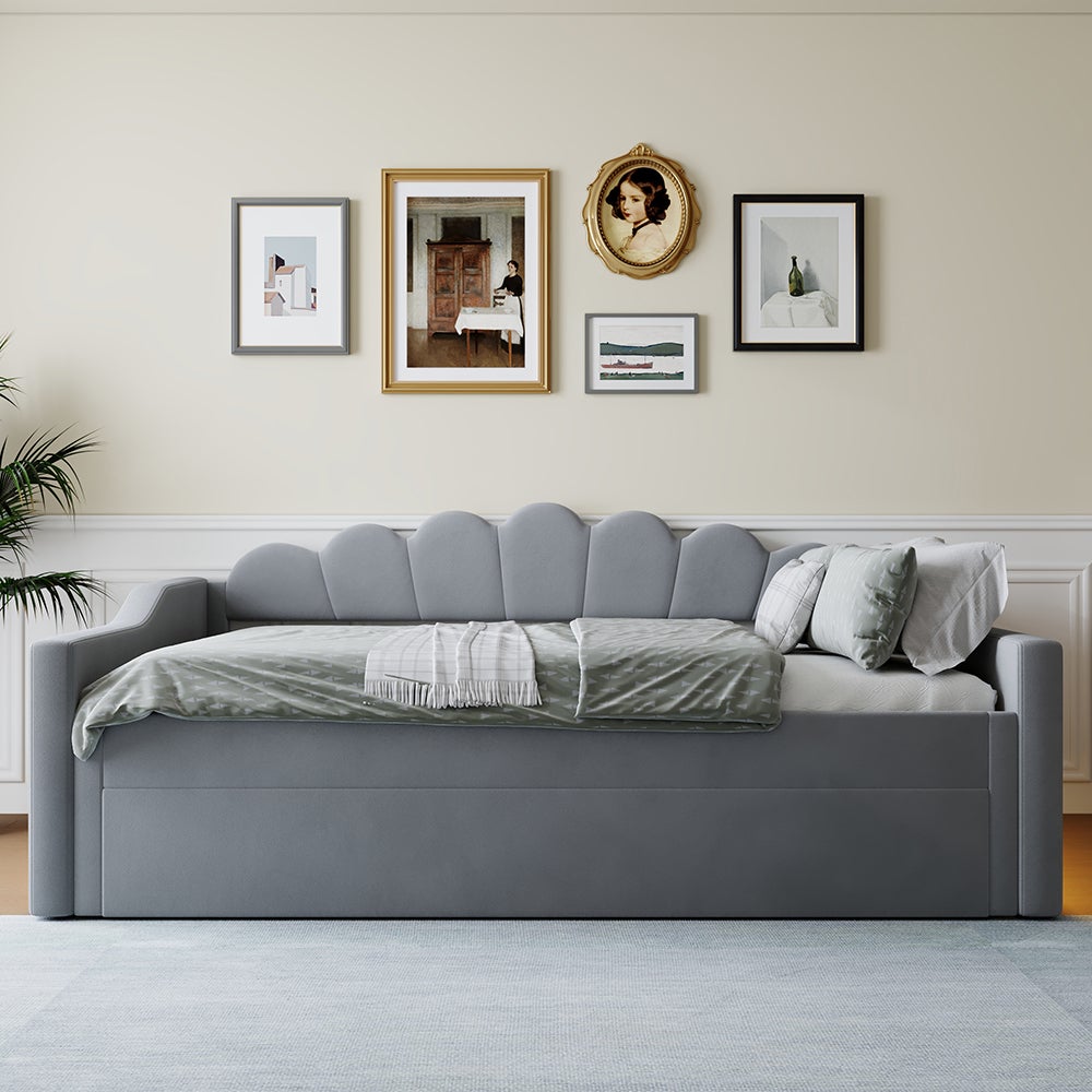 Łóżko wysuwane 140 x 200 cm, z paskiem LED, szare