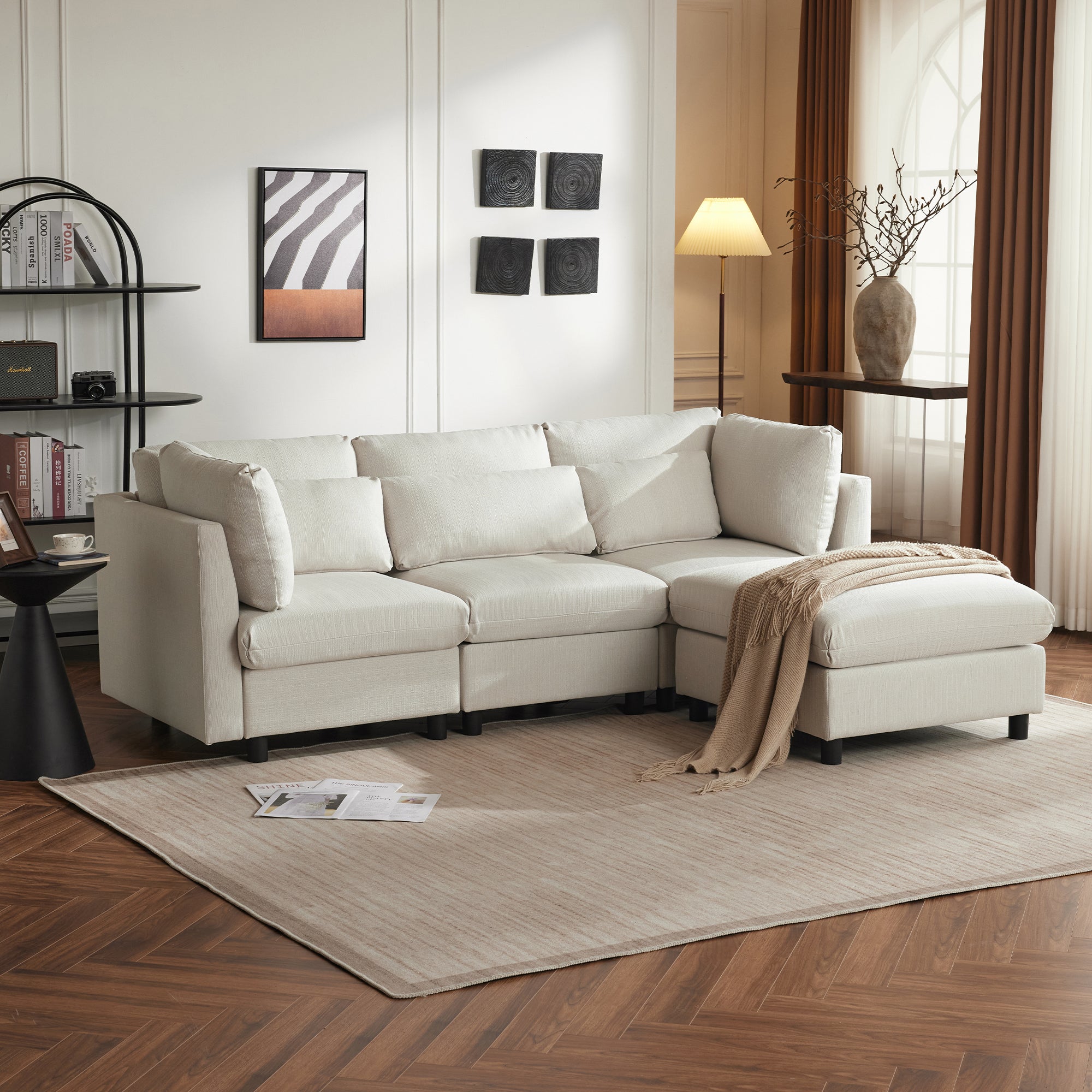 Canapé 3 places - canapé d'angle L avec pouf, mobilier rembourré, adapté pour salon - 2